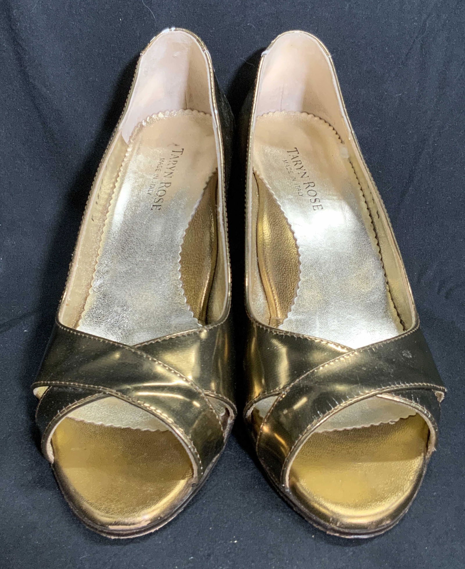 TARYN ROSE Italian Gold Tone Leather Heeled Shoes (1 of 11)