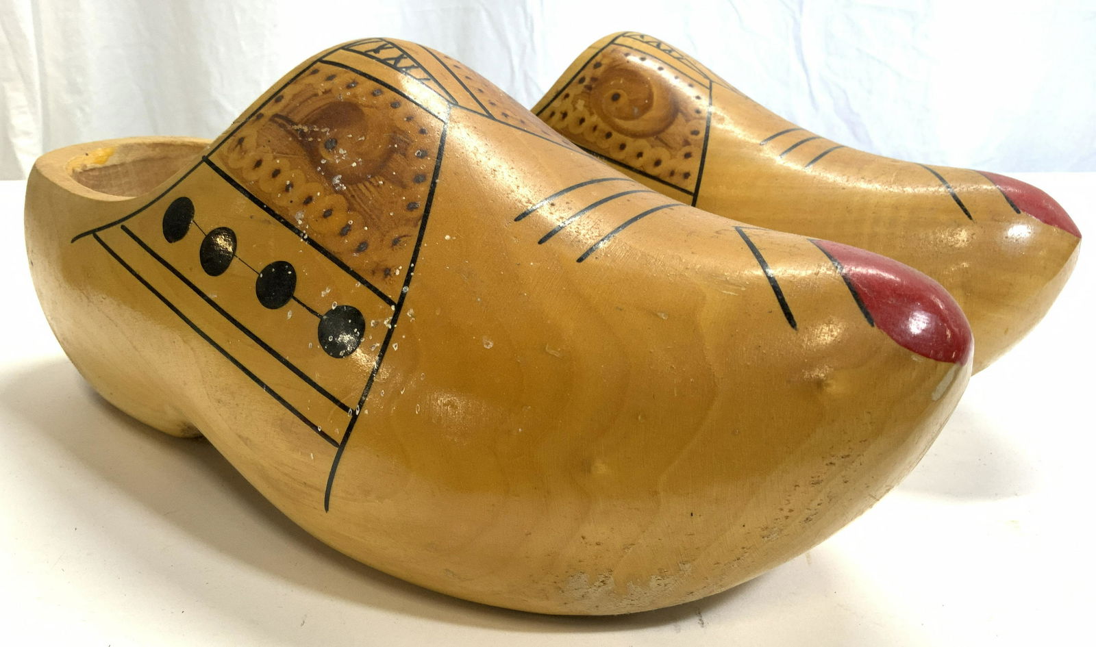Pair Vintage Painted Carved Wooden Clogs (1 of 8)
