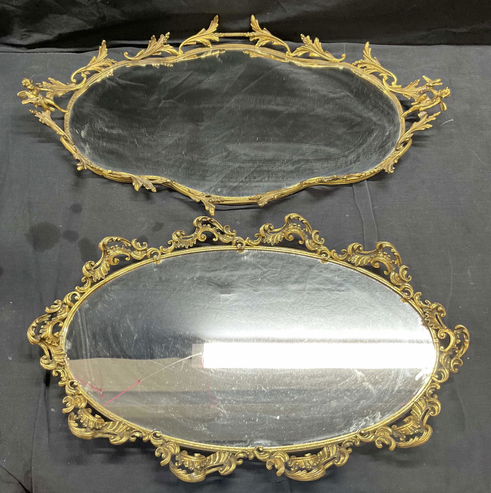 Lot 2 Rococo Style Brass Framed Mirror & Tray (1 of 7)