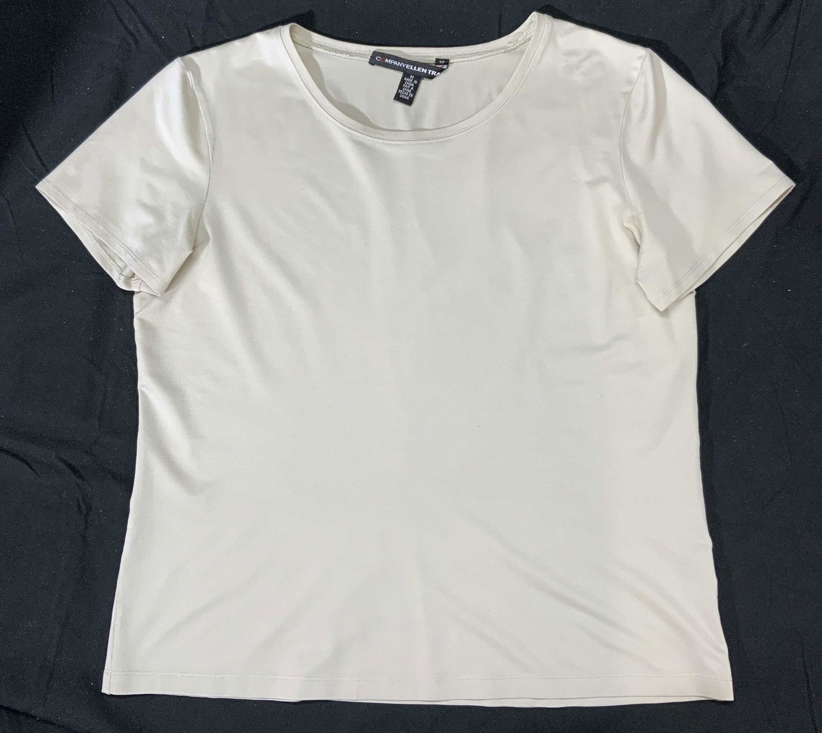 ELLEN TRACY Beige Short Sleeve Silk Stretch Top (1 of 4)