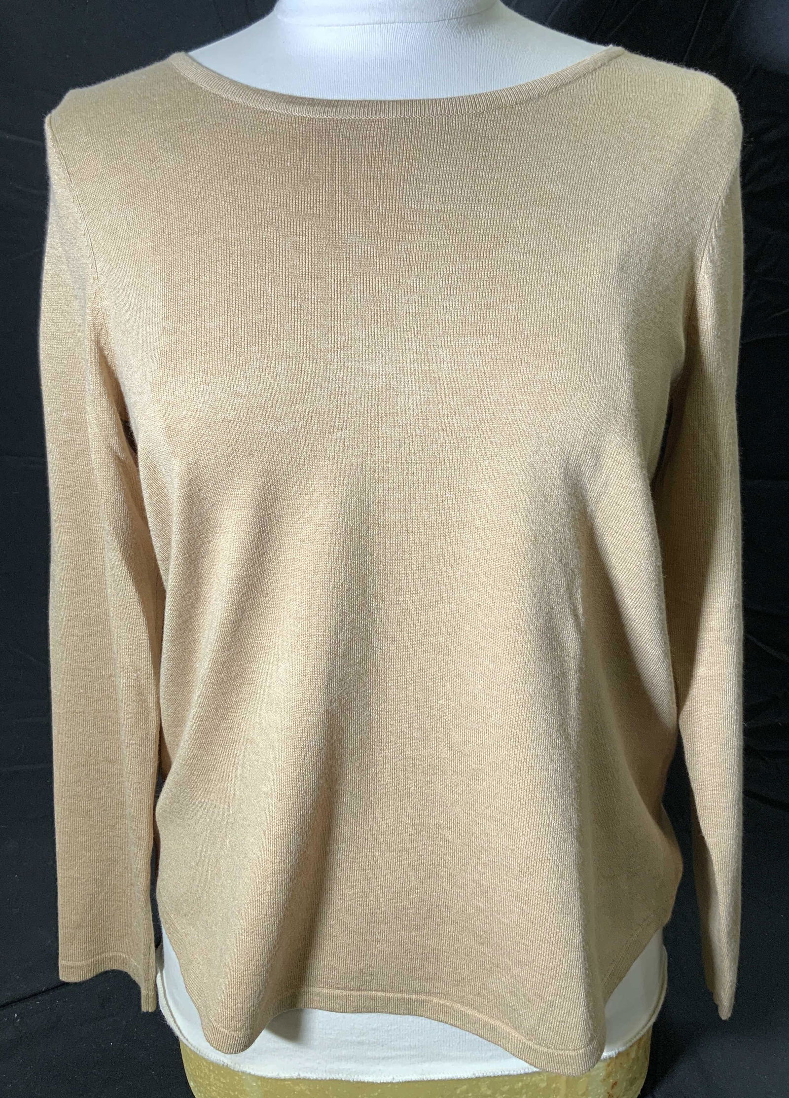 CHICOS Beige Long Sleeve Scoop Neck Sweater (1 of 4)