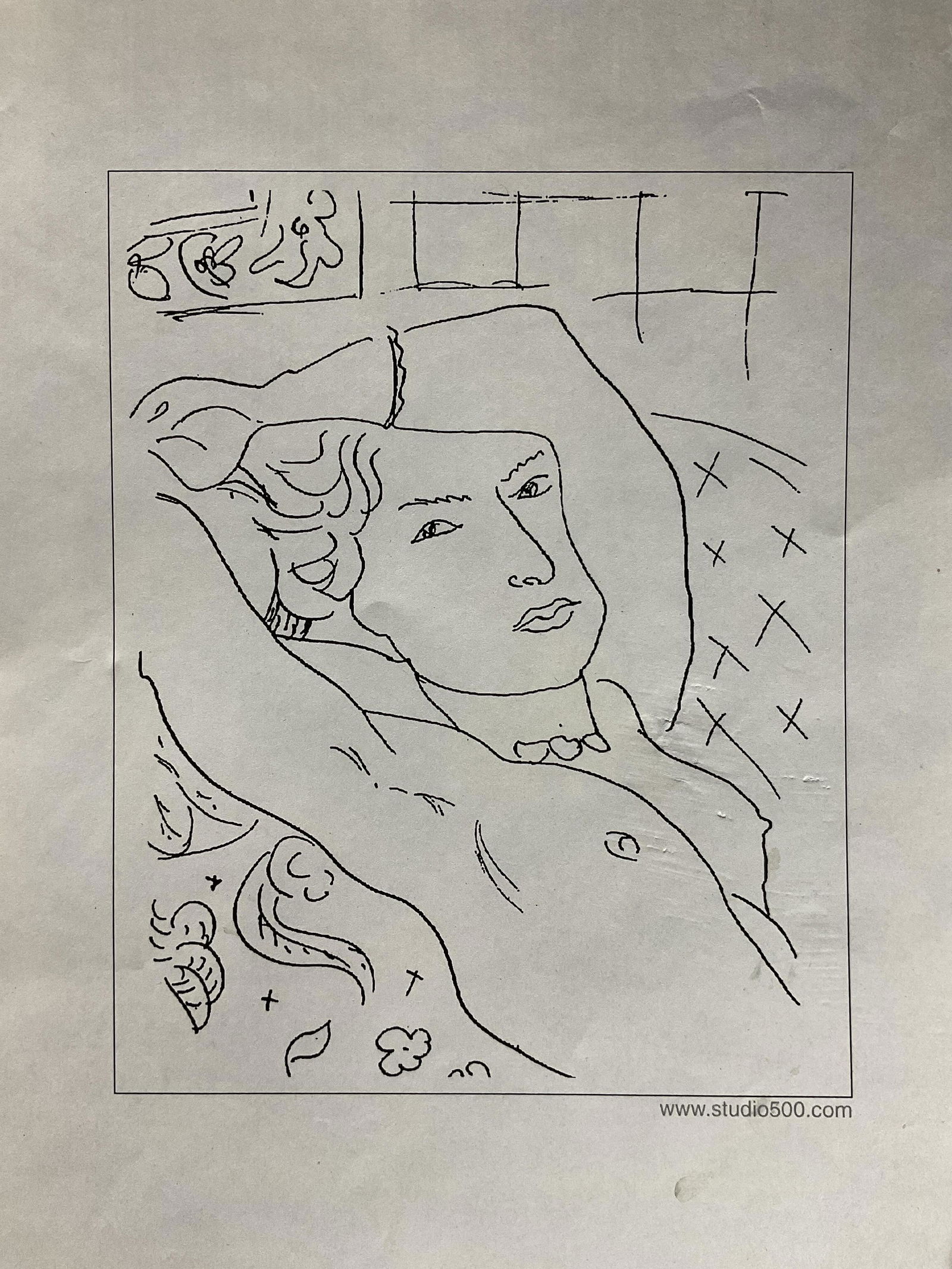 HENRI MATISSE Nude on the Coach Lithograph: HENRI MATISSE Nude on the Coach Lithograph, inscriptions read ‘studio 500’, subject a nude woman reclining, measures 10 x 8 inches, some folds to corners, not framed, Henri Matisse, modern art, ab