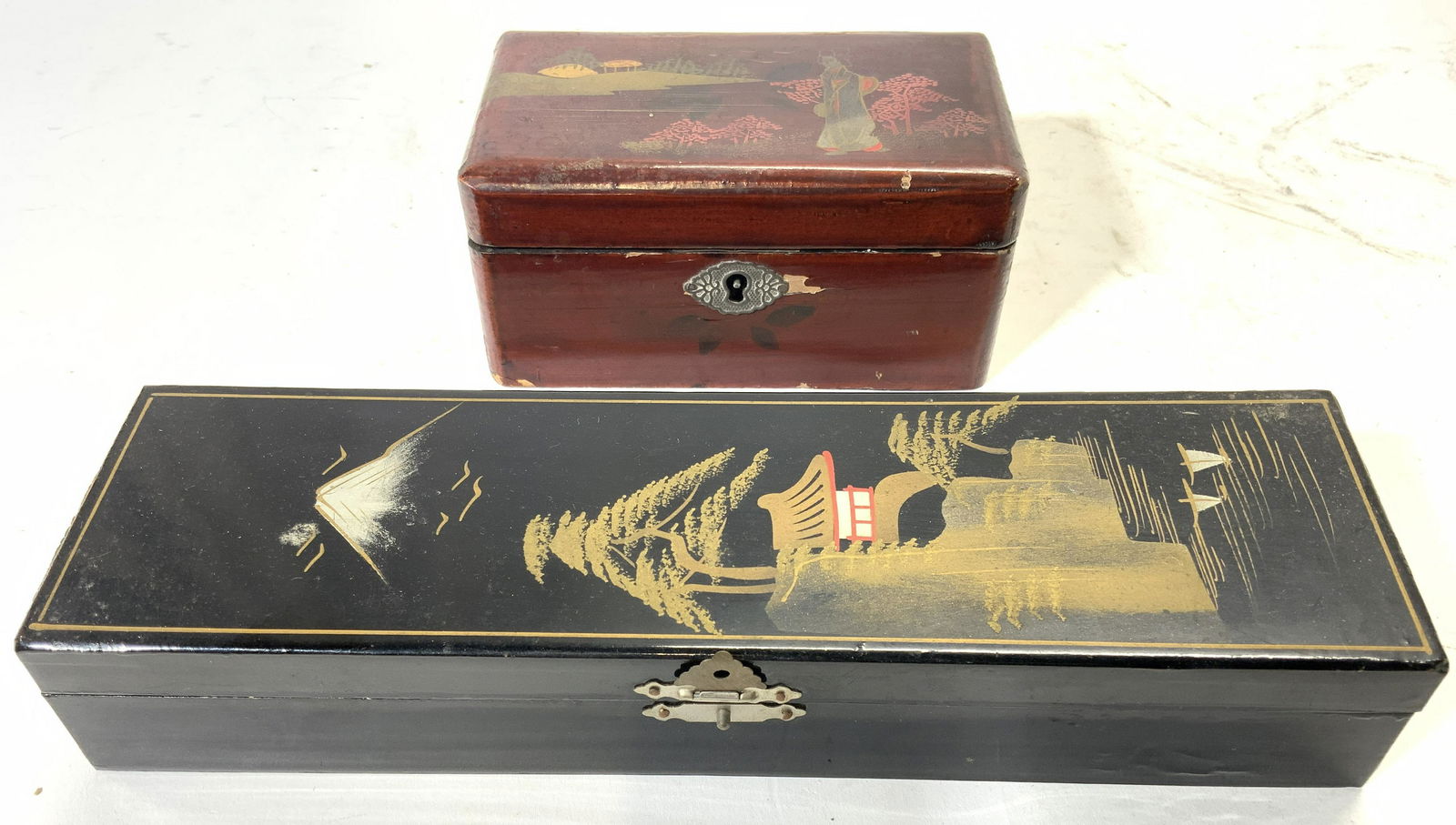 Lot 2 Lacquered Asian Keepsake Boxes (1 of 8)