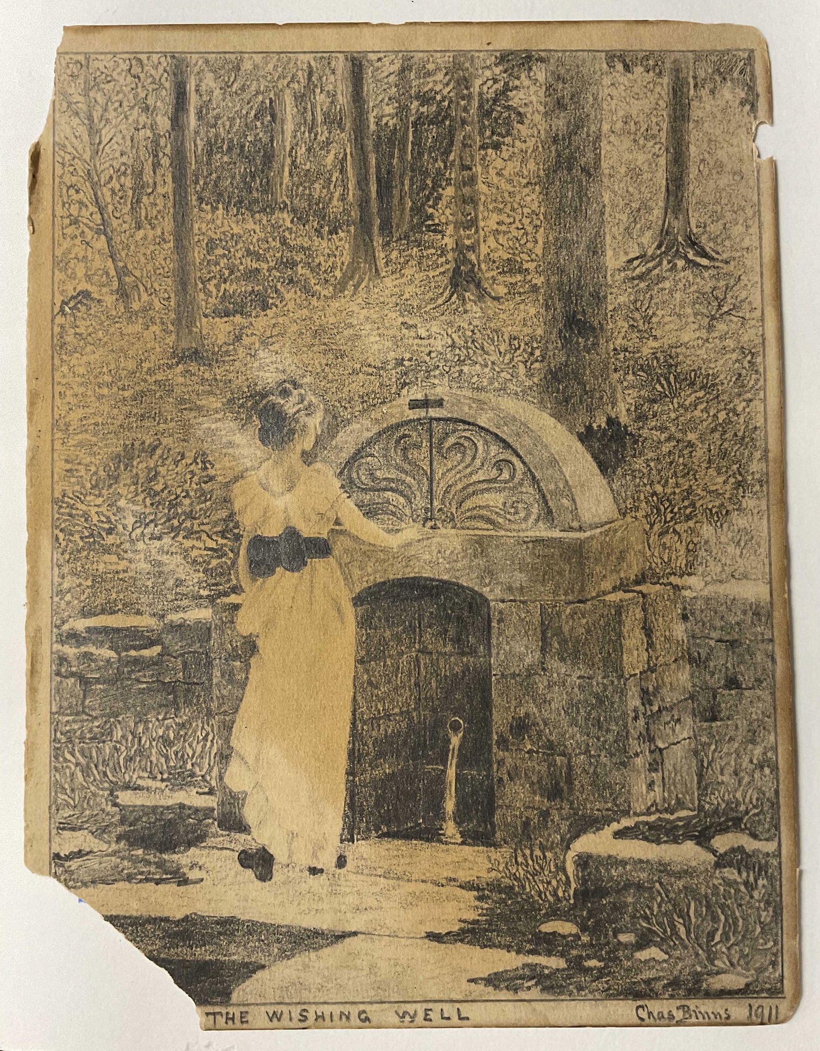 Antique CHAS BINNS Signed Graphite Drawing 1911 (1 of 5)