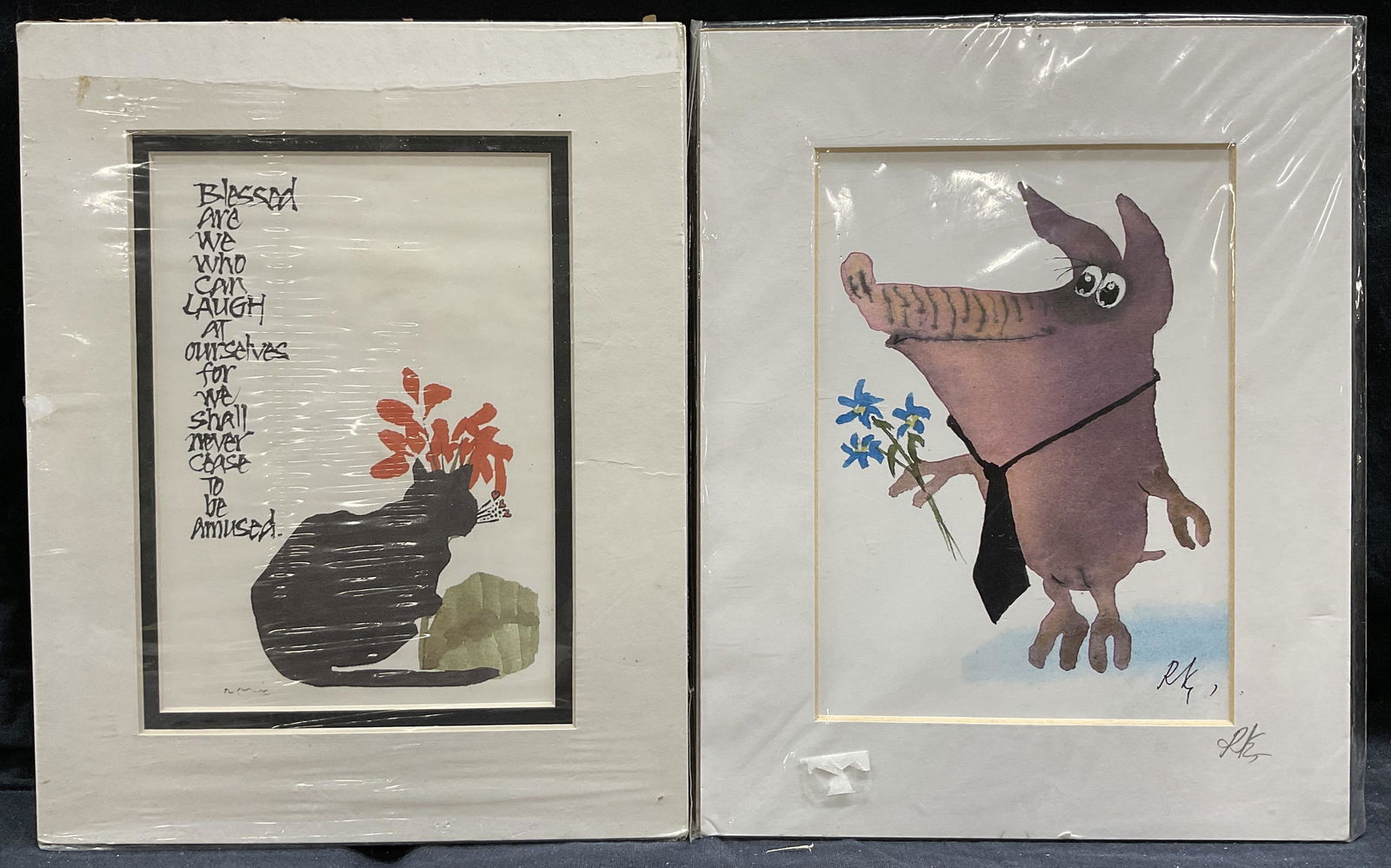 Lot 2 Cat & Pig Lithographs (1 of 4)