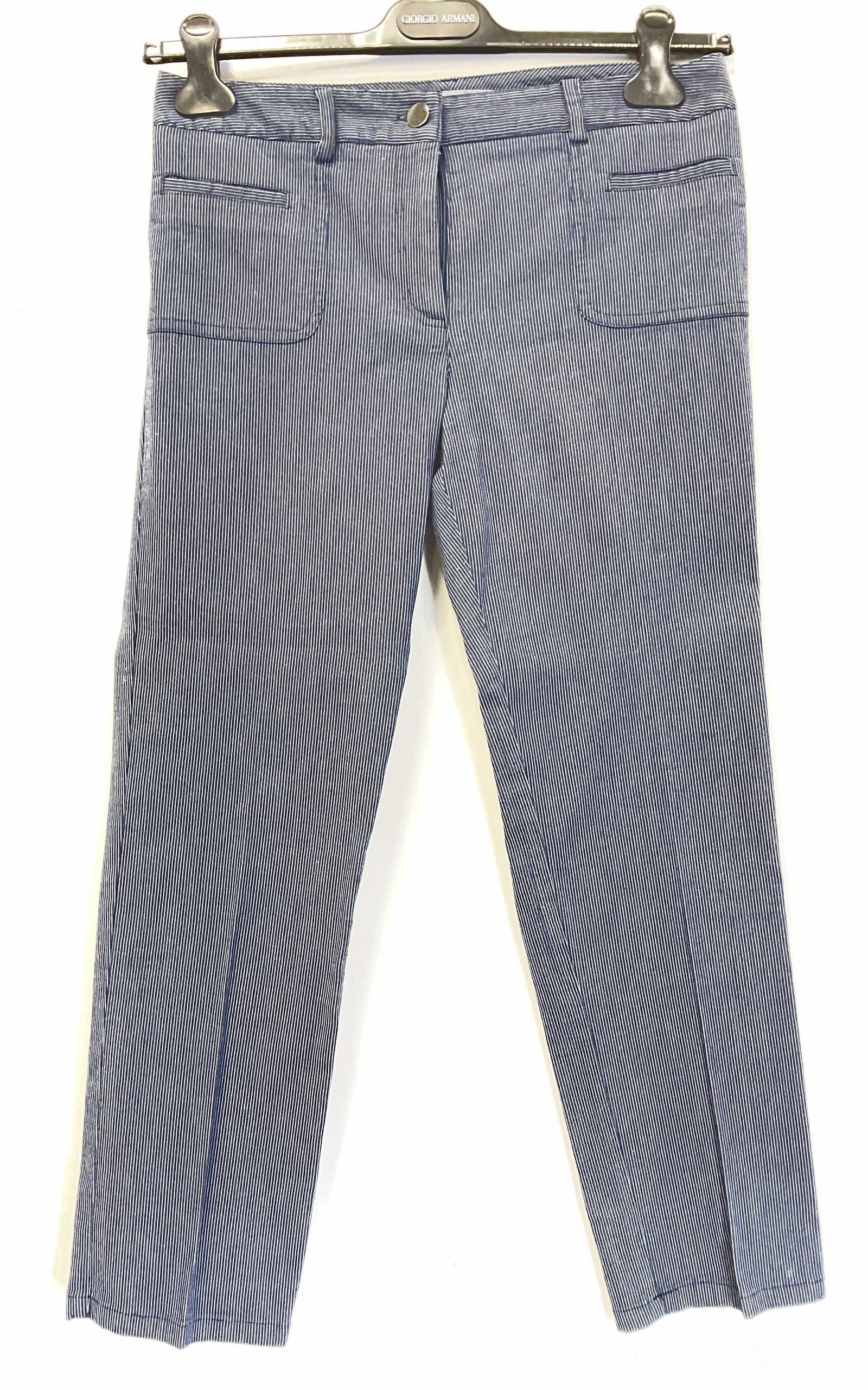 ELLIOT LAUREN Striped Blue Pants: ELLIOT LAUREN Striped Blue Pants. Inner tags reads size 4, 70% cotton. Inseam measures 26 inches. Small pockets to front. Belt loops to piece. No visible surface wear to pants. Striped blue pants, Fal