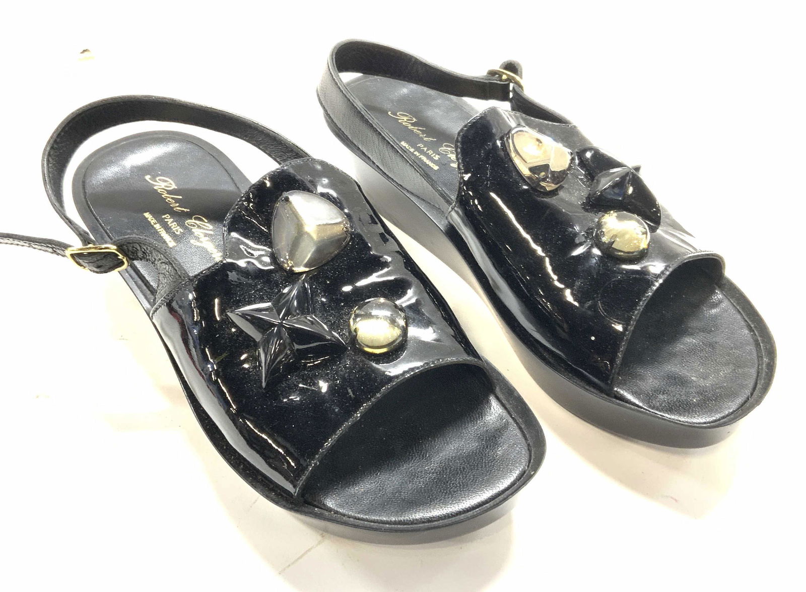 ROBERT CLERGERIE Black Slingback Wedge Sandals (1 of 5)