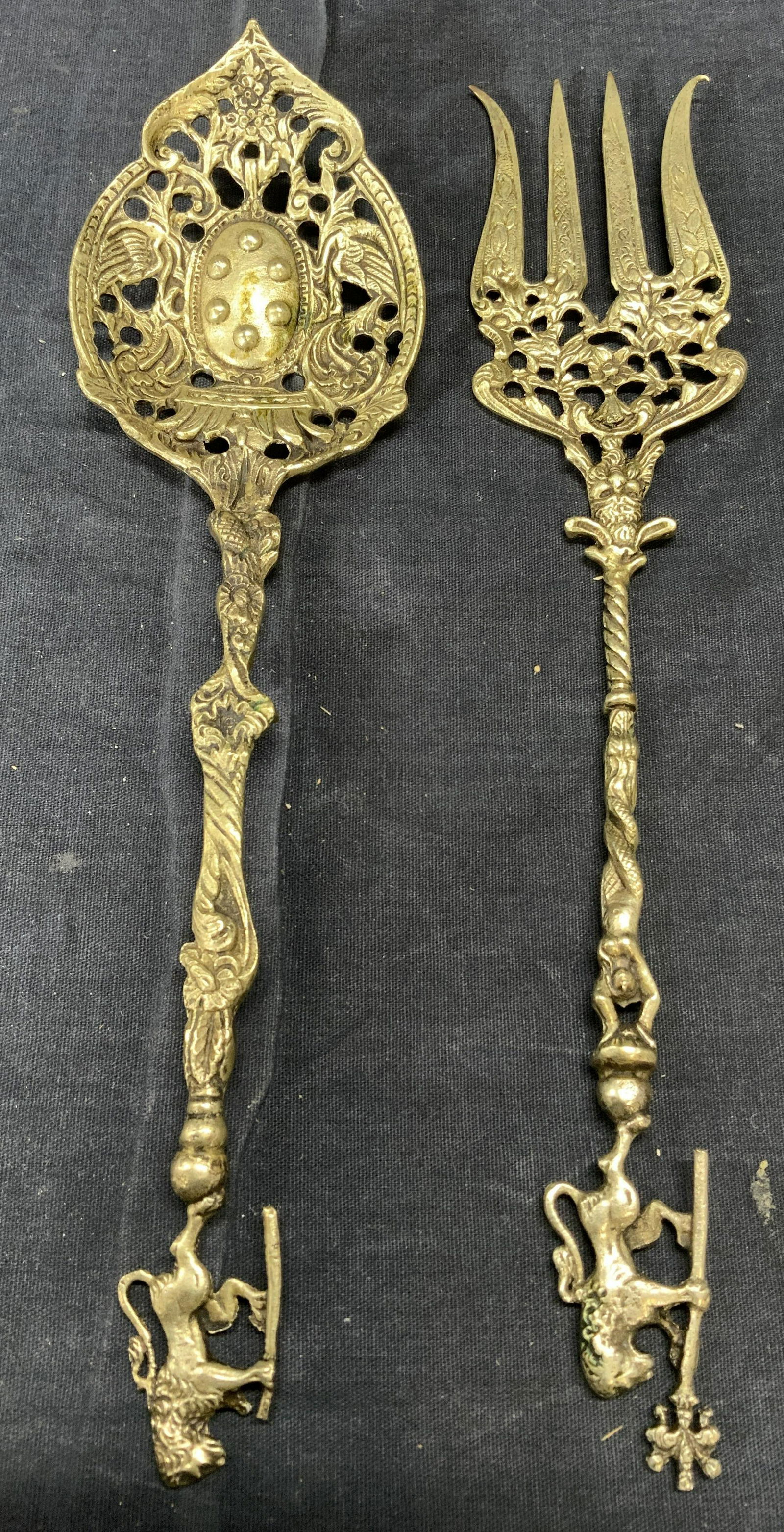Lot 2 Brass Serving Set Inscribed For Italy (1 of 9)