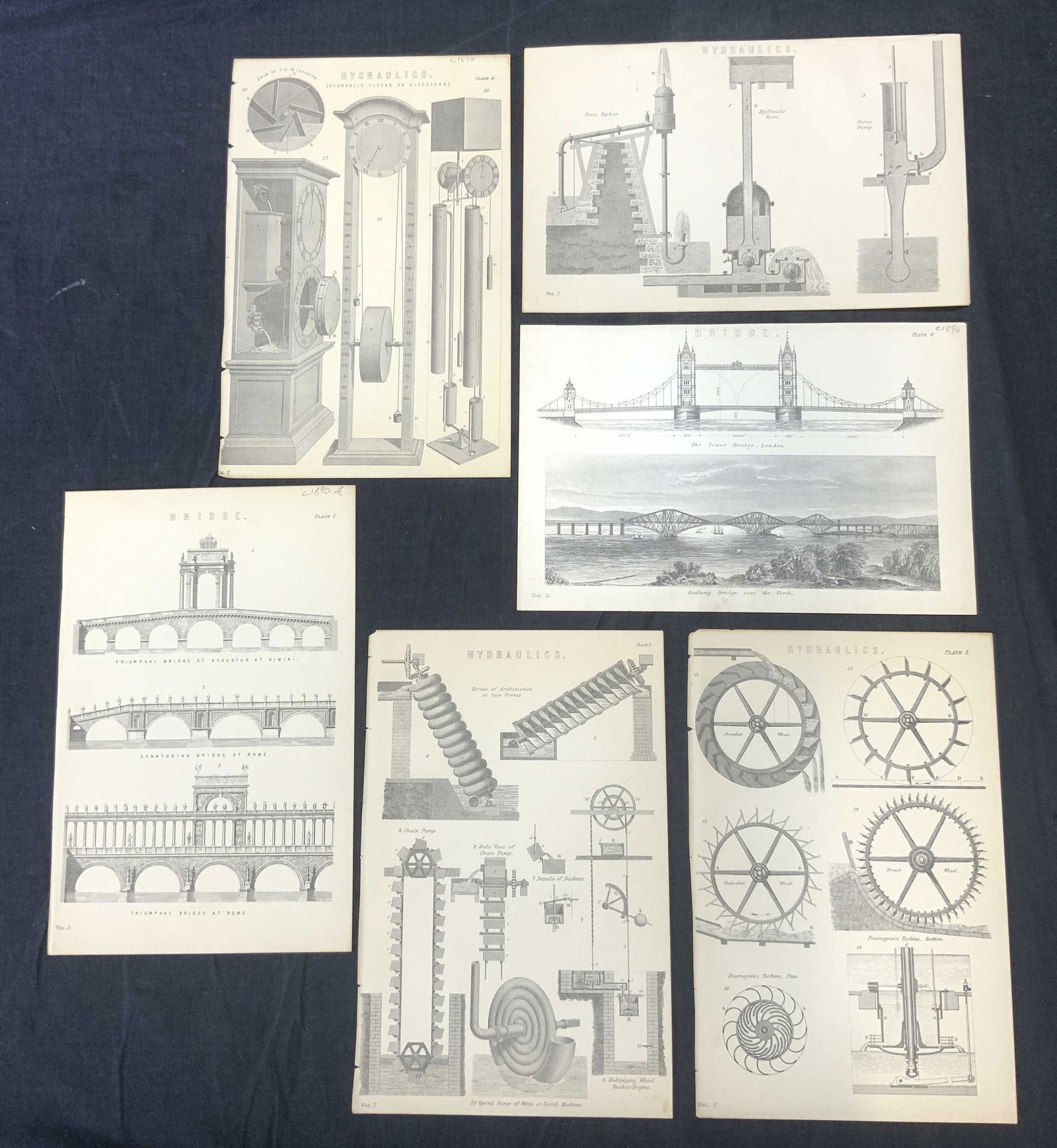 Group Lot of Vintage Engineering Plate Etchings (1 of 4)