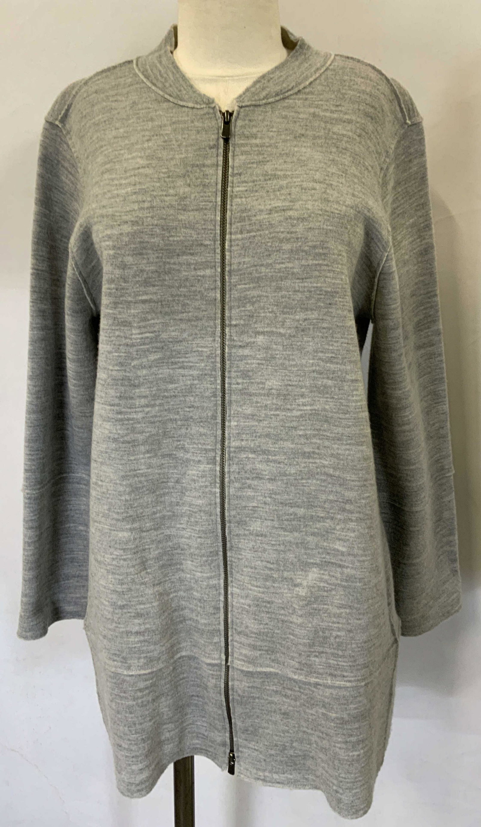 EILEEN FISHER Grey Merino Wool Zip Up Jacket (1 of 5)
