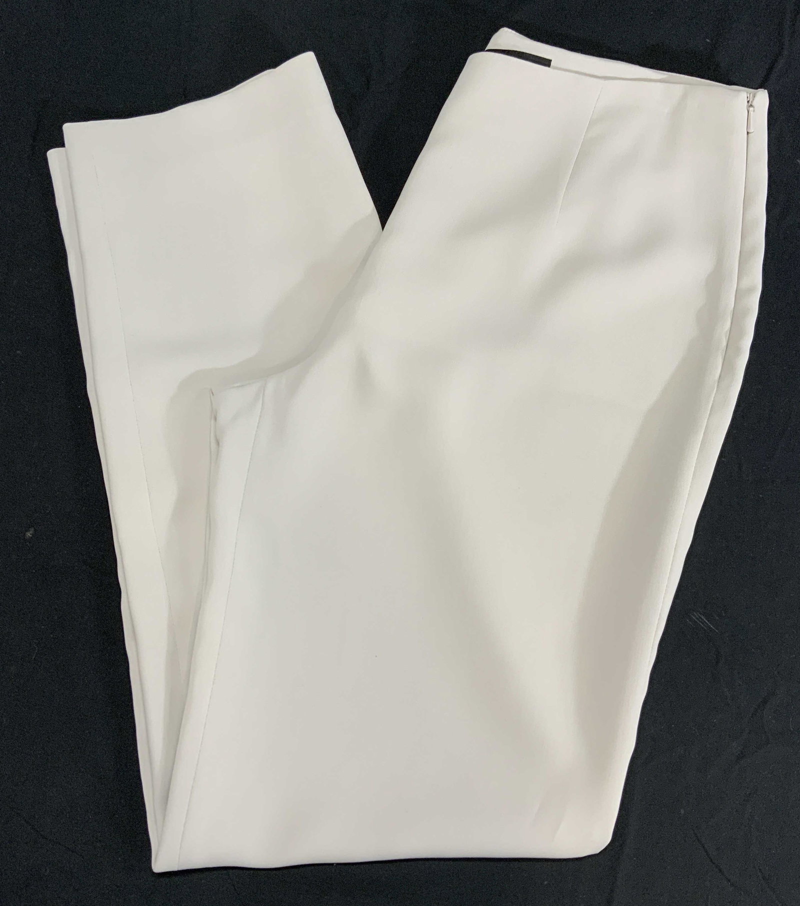 YANSI FUGEL Light Grey Straight Leg Pants: YANSI FUGEL straight leg pants in light grey. Hidden side zip closure. Size 4. 28 inch inseam. Microfiber polyester. Possibly never worn. YANSI FUGEL, YANSI FUGEL pants, ladies luxury pants, ladies lu
