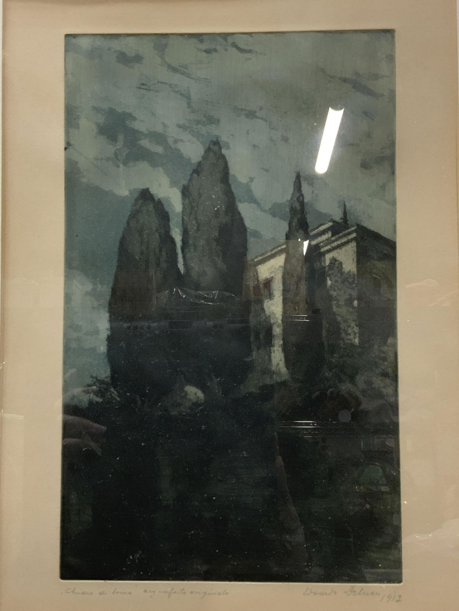 Atq. Signed Chiaro di Lima Colored Etching, Italy (1 of 5)
