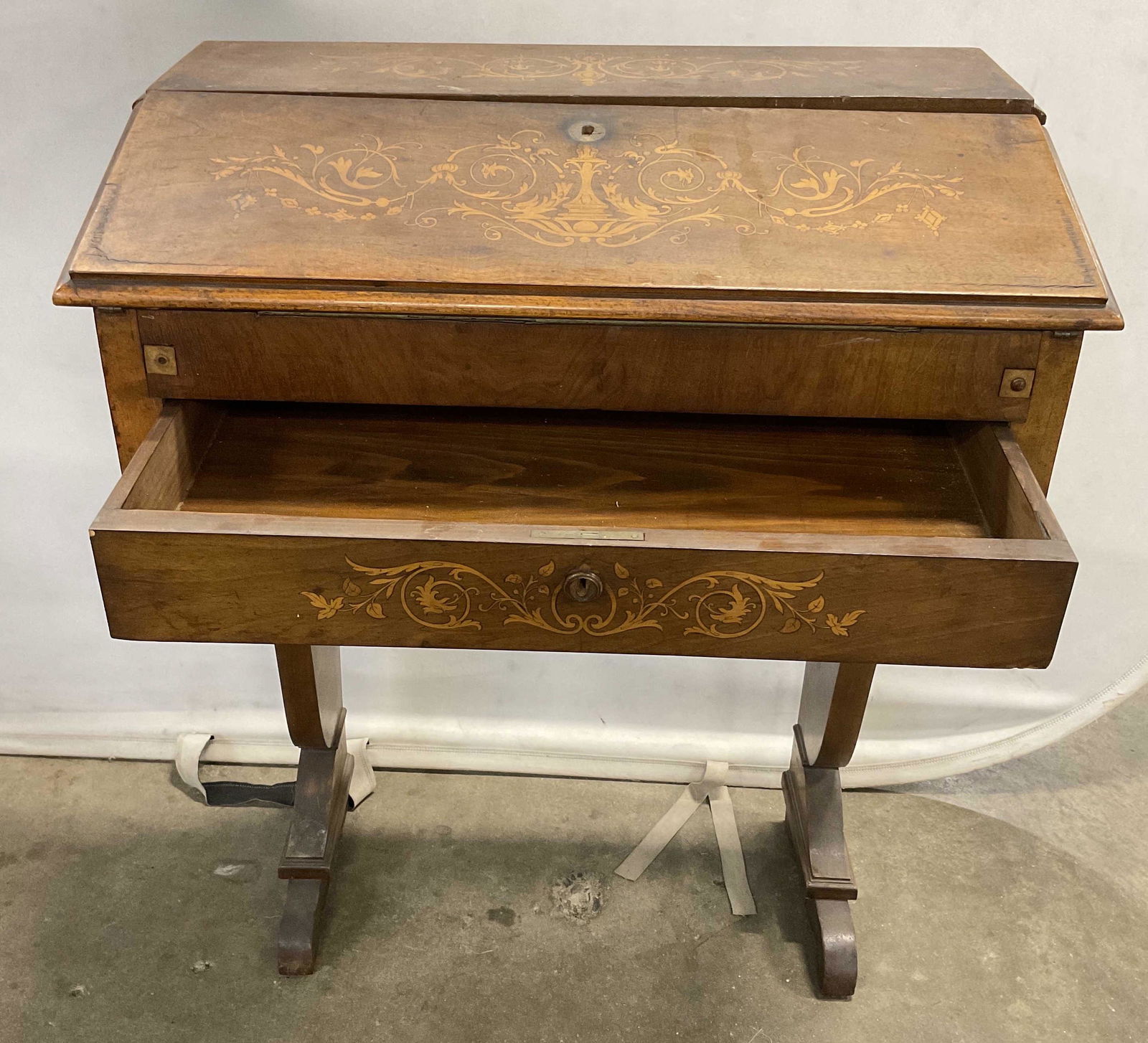 Flip Down Writing Table W Inlaid Wood (1 of 10)