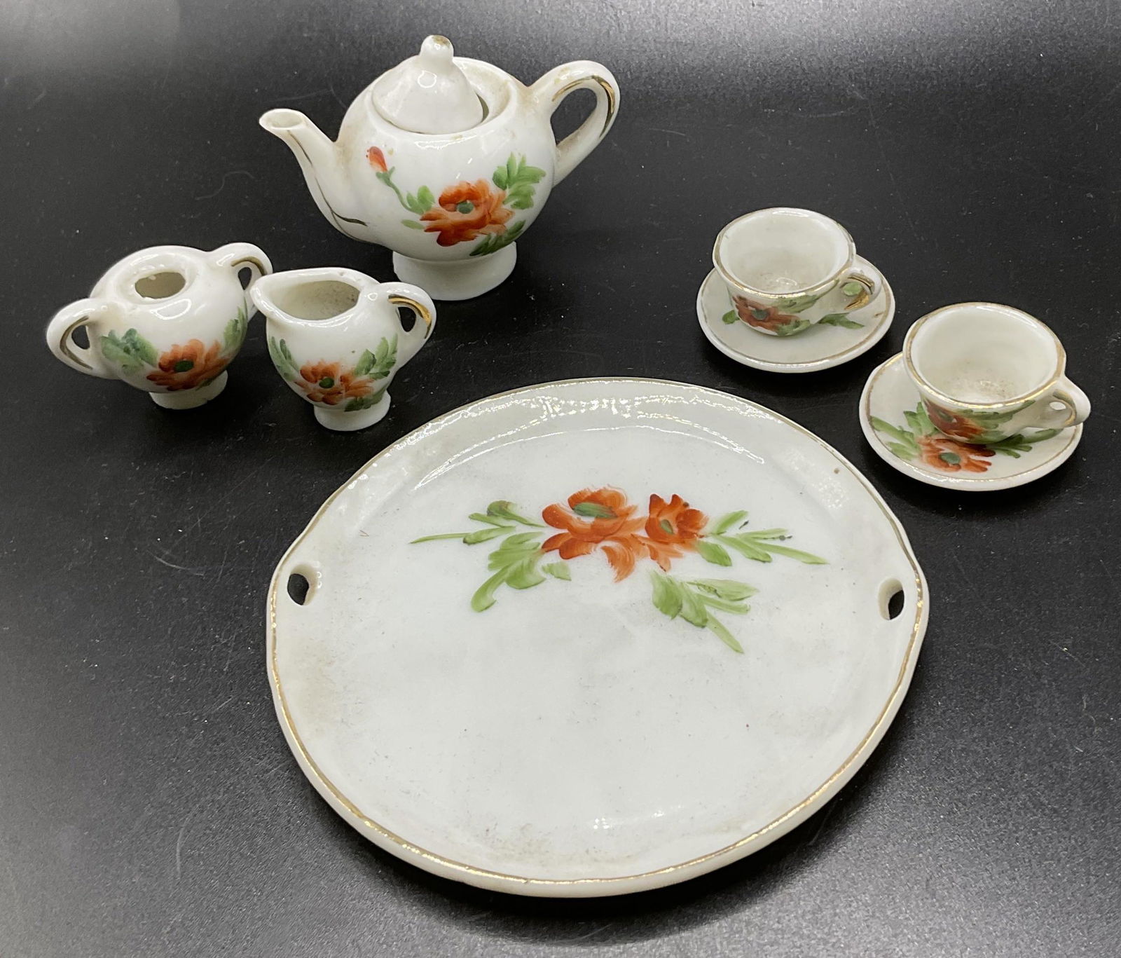Miniature Orange Floral Porcelain Tea Set (1 of 4)