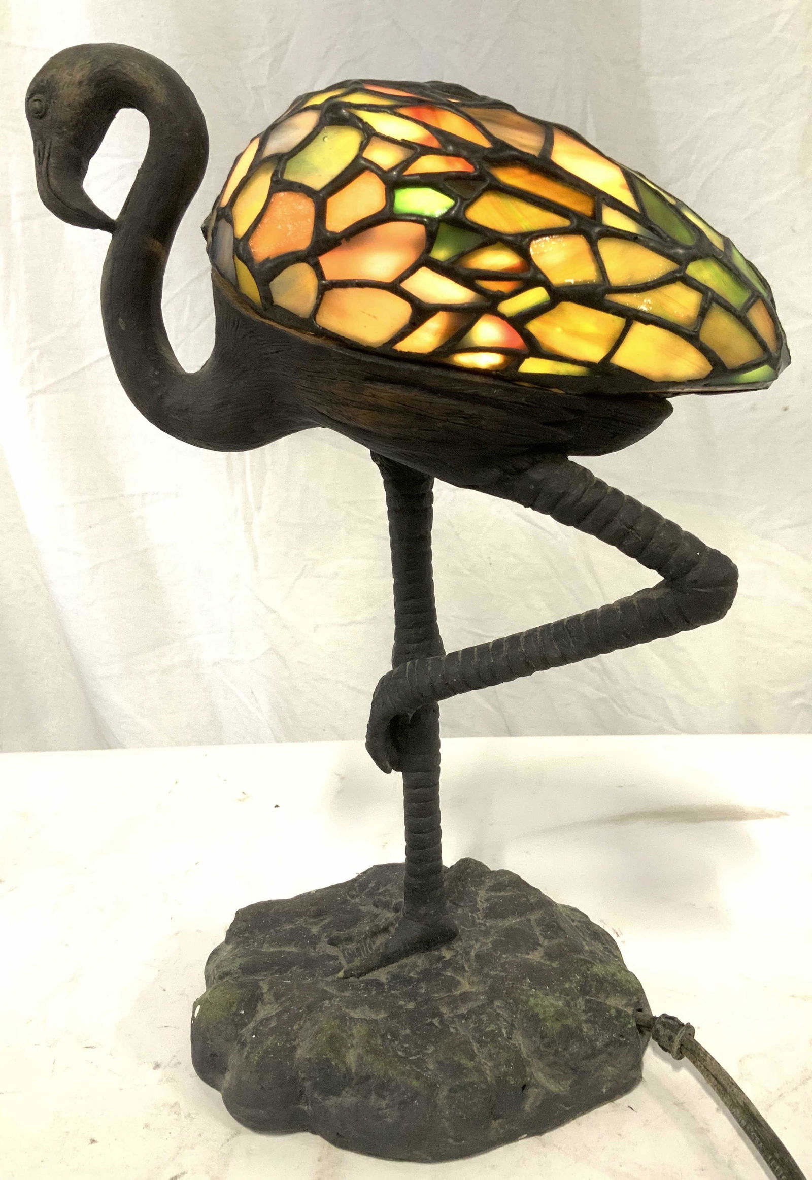 Slag Glass Flamingo Figural Table Lamp (1 of 7)