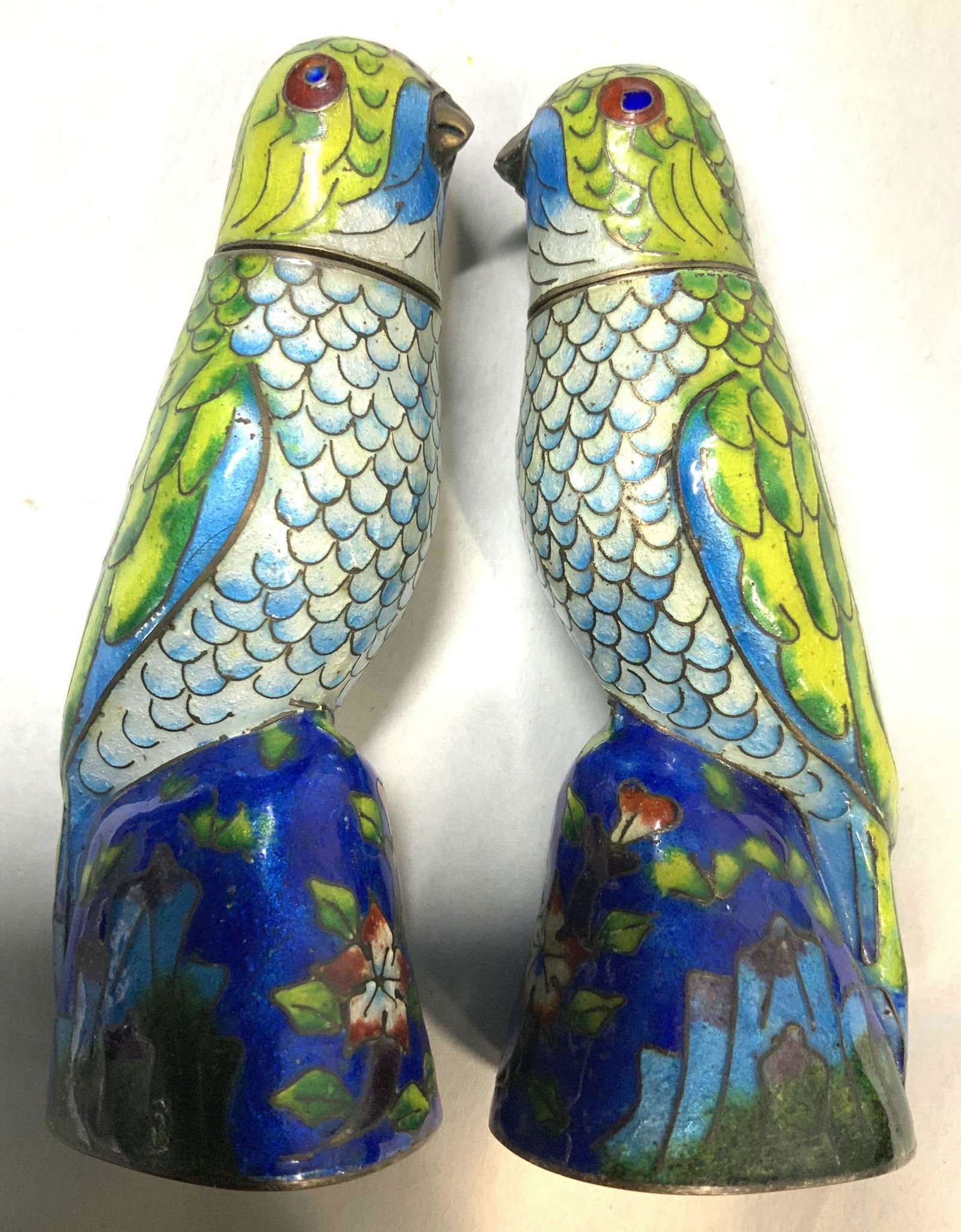 Pair Cloisonne on Brass Snuff Bottle Figurals (1 of 7)