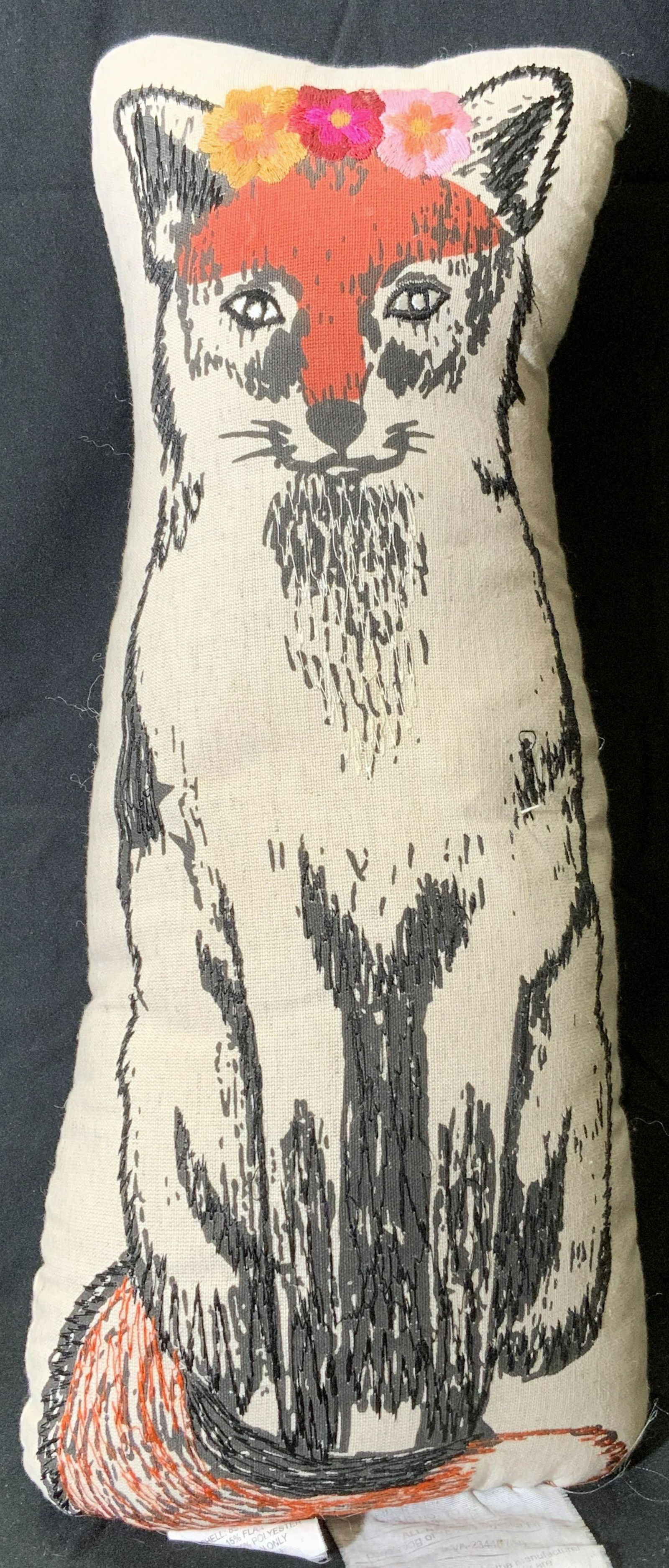 Embroidered Fox Motif Throw Pillow (1 of 5)