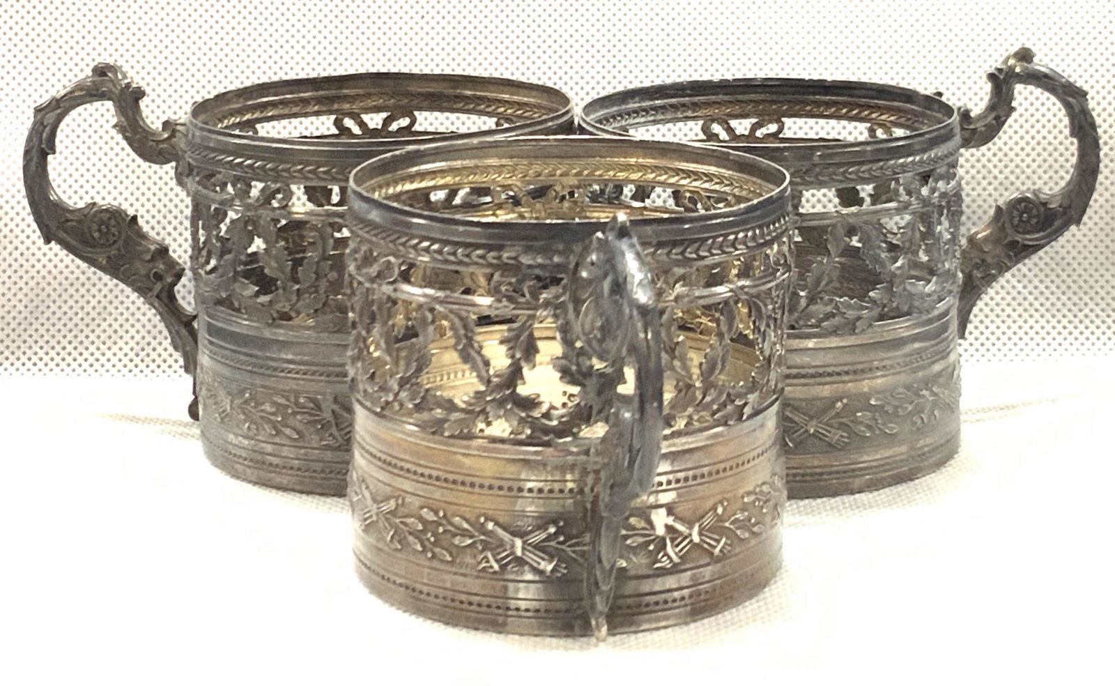 3 Signed Sterling Ornate Handled Tea Glass Holders (1 of 9)