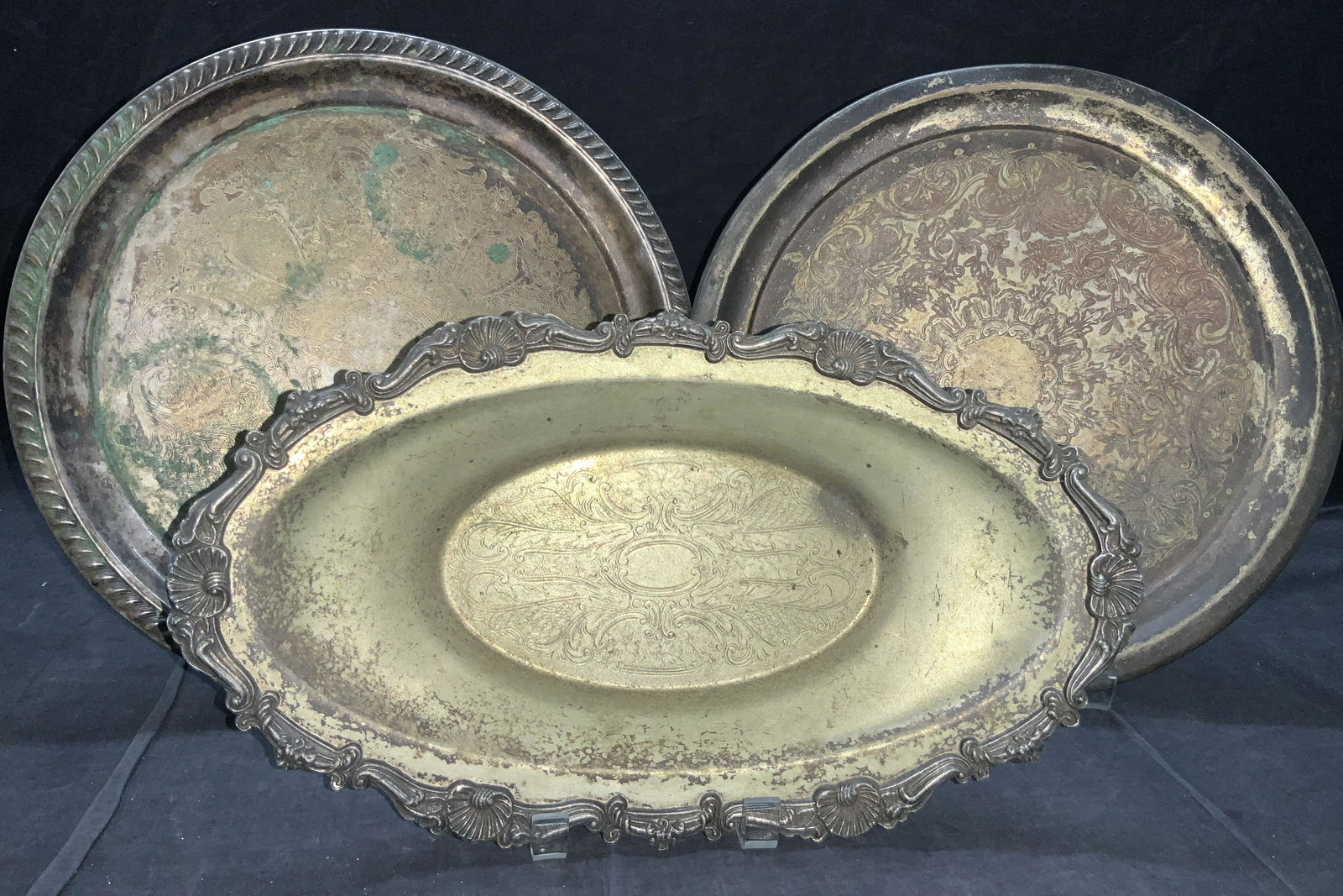 3 Vintage Ornate Etched Metal Dishes & Bowl (1 of 9)