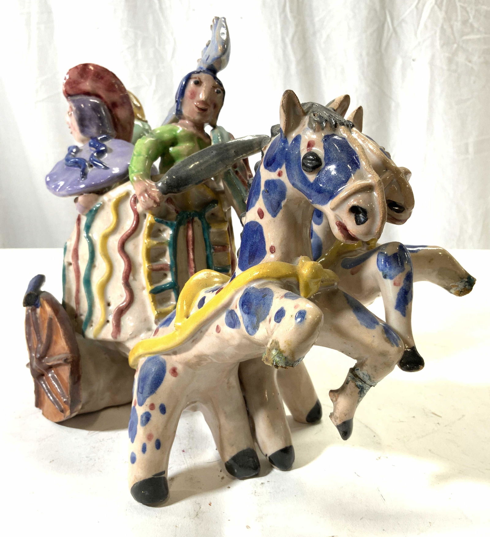 Vintage Handmade Ceramic Chariot W Soldiers (1 of 9)