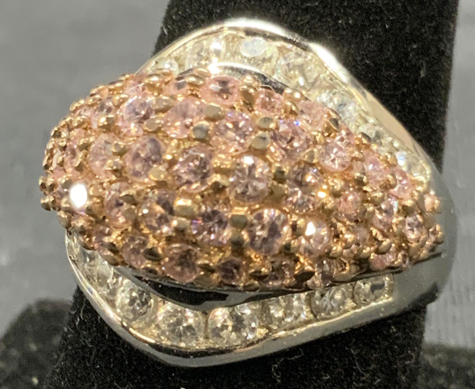 Signed Sterling Pink Rhinestone Statement Ring (1 of 8)