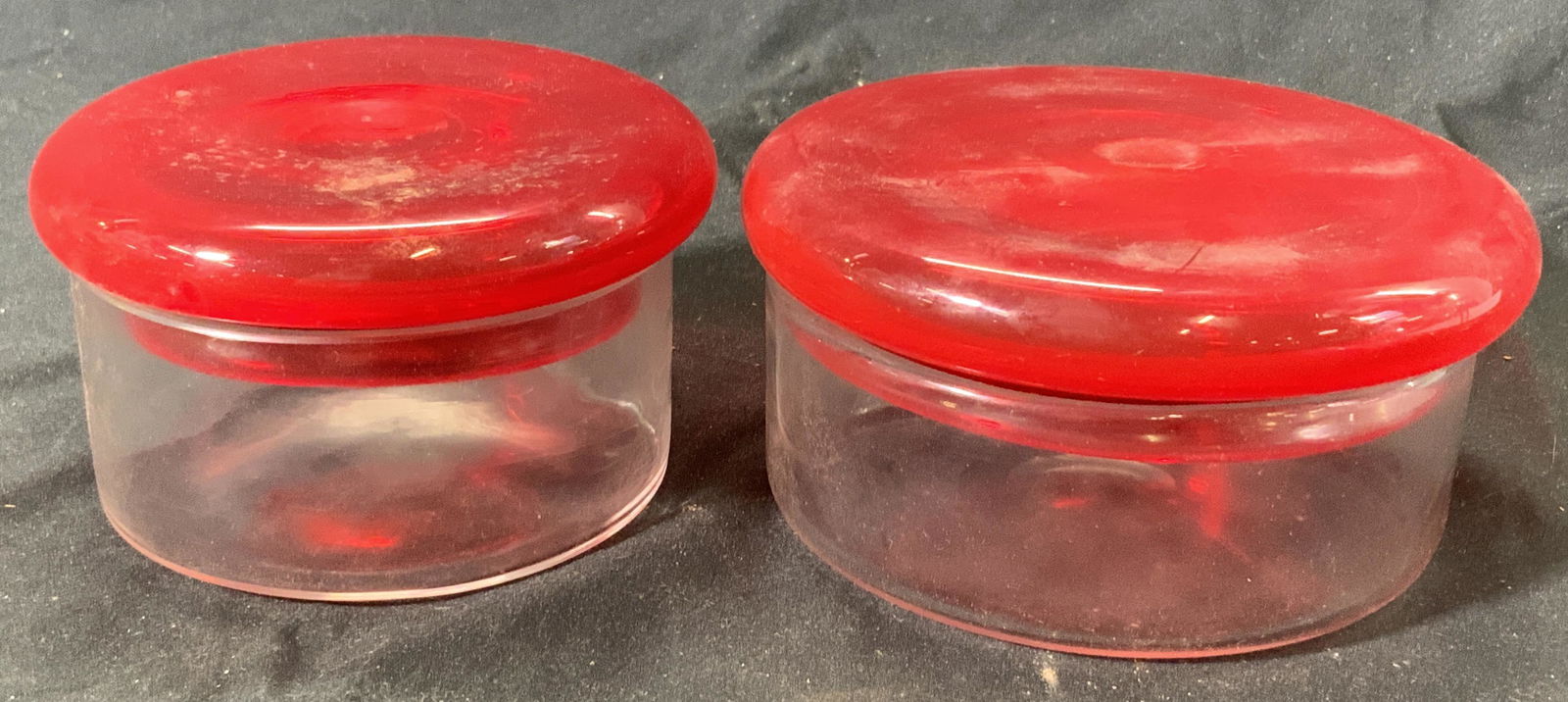 Lot 2 Lidded Red & Transparent Glass Jars (1 of 5)