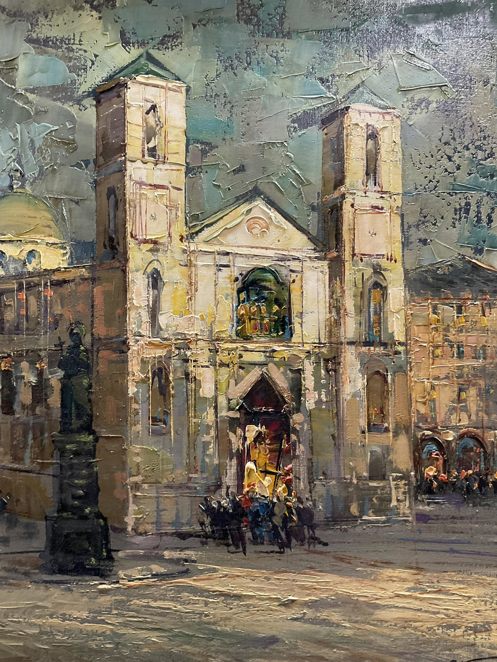 A VALERIO Signed Oil Painting of a Church: A VALERIO Signed Oil Painting of a Church, signature to lower right reads ‘A Valerio’, signature to reverse reads ‘A Valerio’, label reads ‘Raffaelr D’Ambra’, subject an Italian style bu