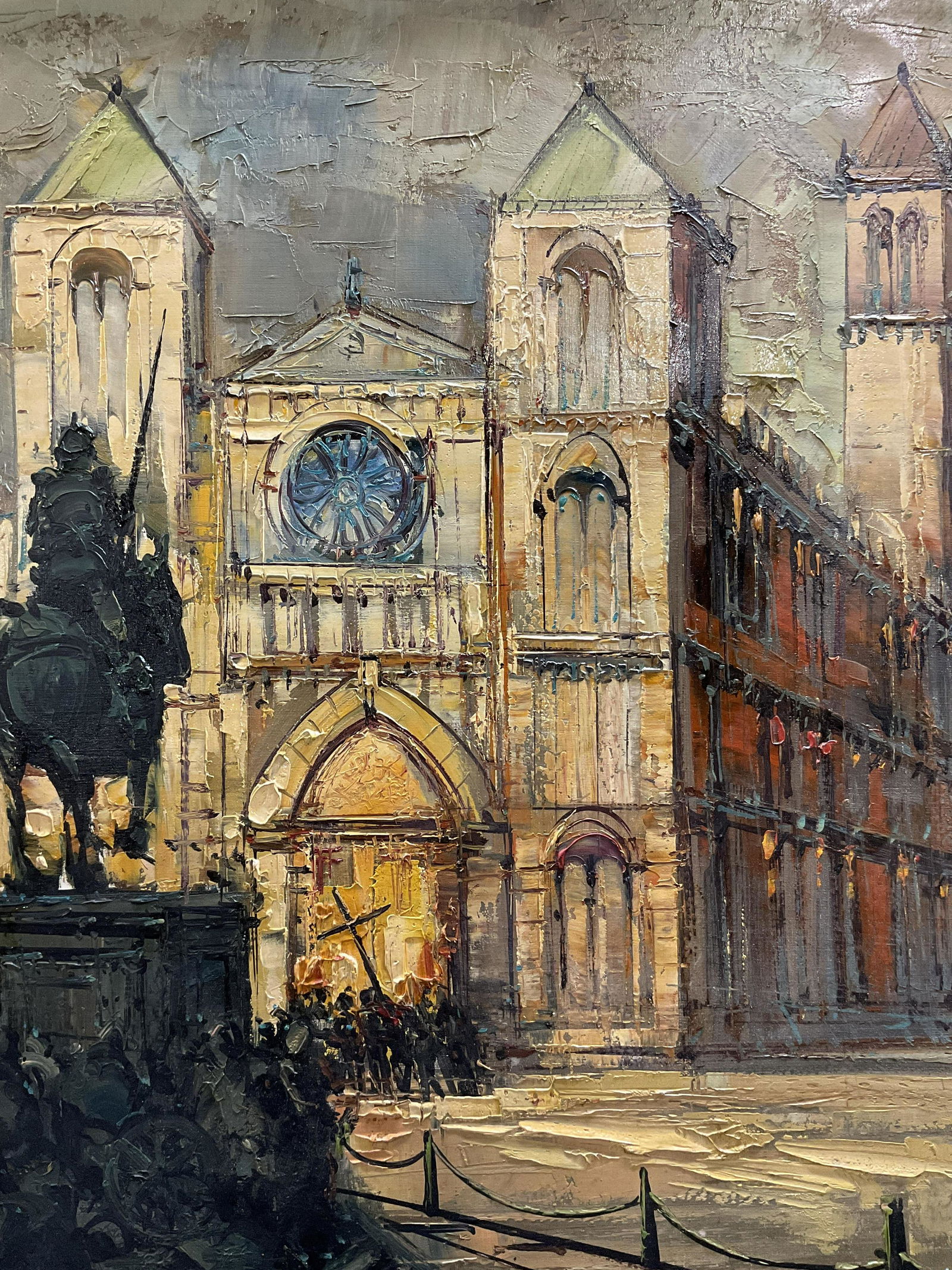 A VALERIO Signed Oil Painting, Equestrian Statue (1 of 9)