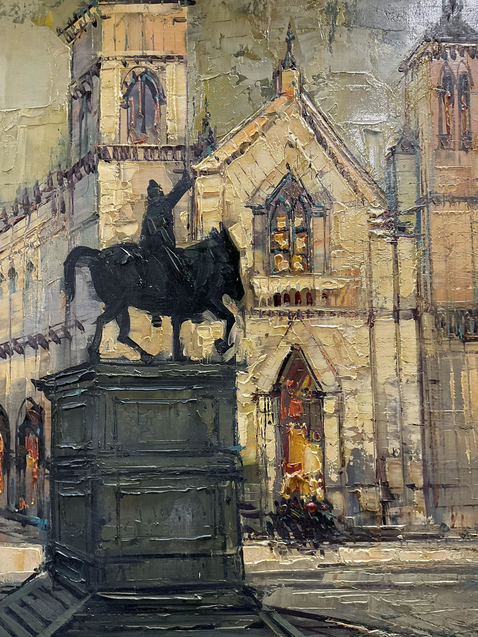 A VALERIO Signed Oil Painting, Church & Statue (1 of 8)