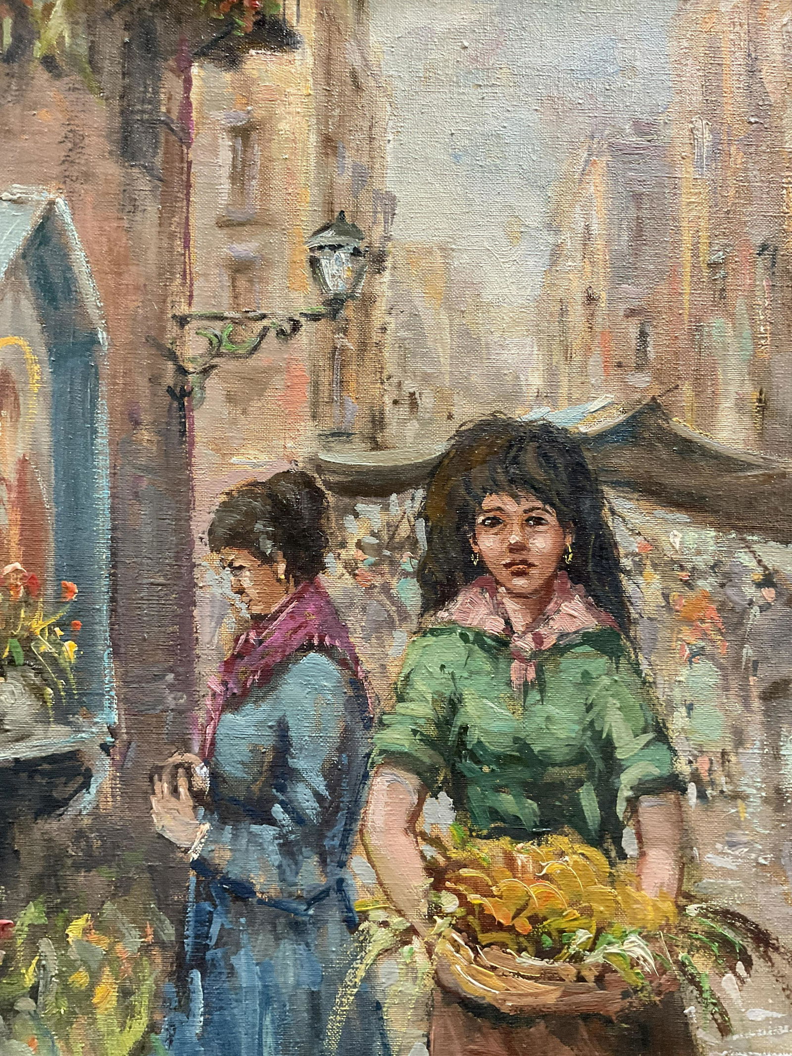 F TORTORA Signed Oil Painting of Girl with Flowers (1 of 7)