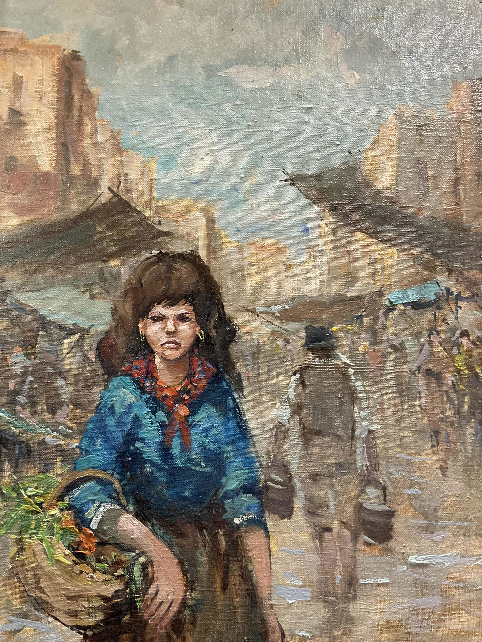 F TORTORA Signed Oil Painting Girl with Basket (1 of 8)