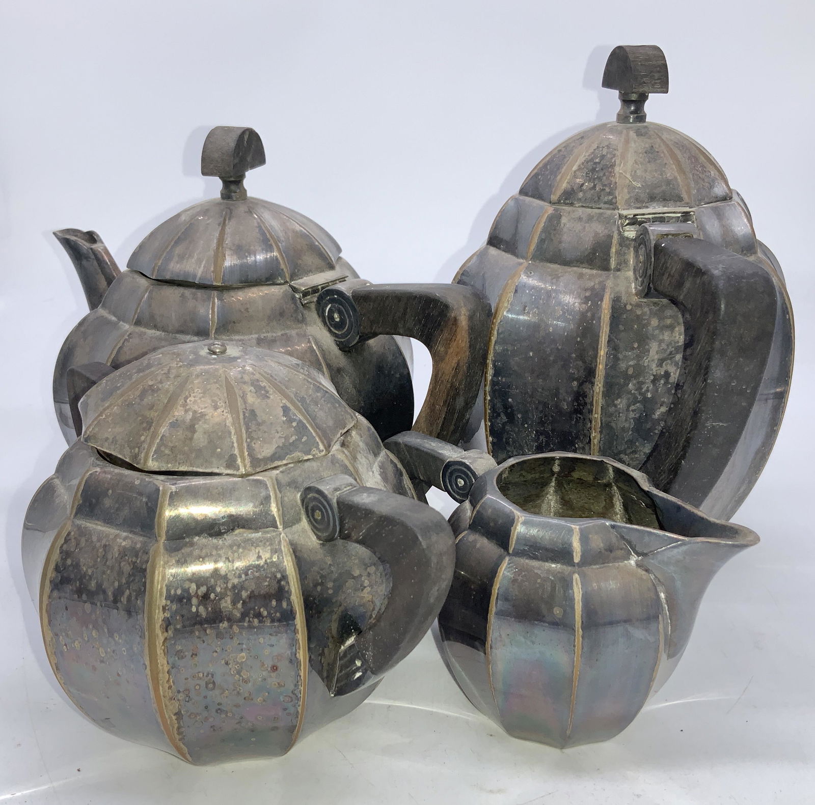 4 Pc Silver Toned Tea Pot Set w Hallmark (1 of 6)