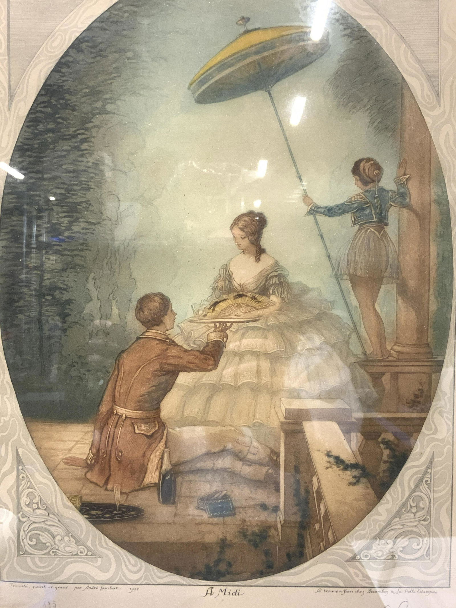 ATTR ANDRE LAMBERT Signed A MIDI Atq. Litho., FR (1 of 6)