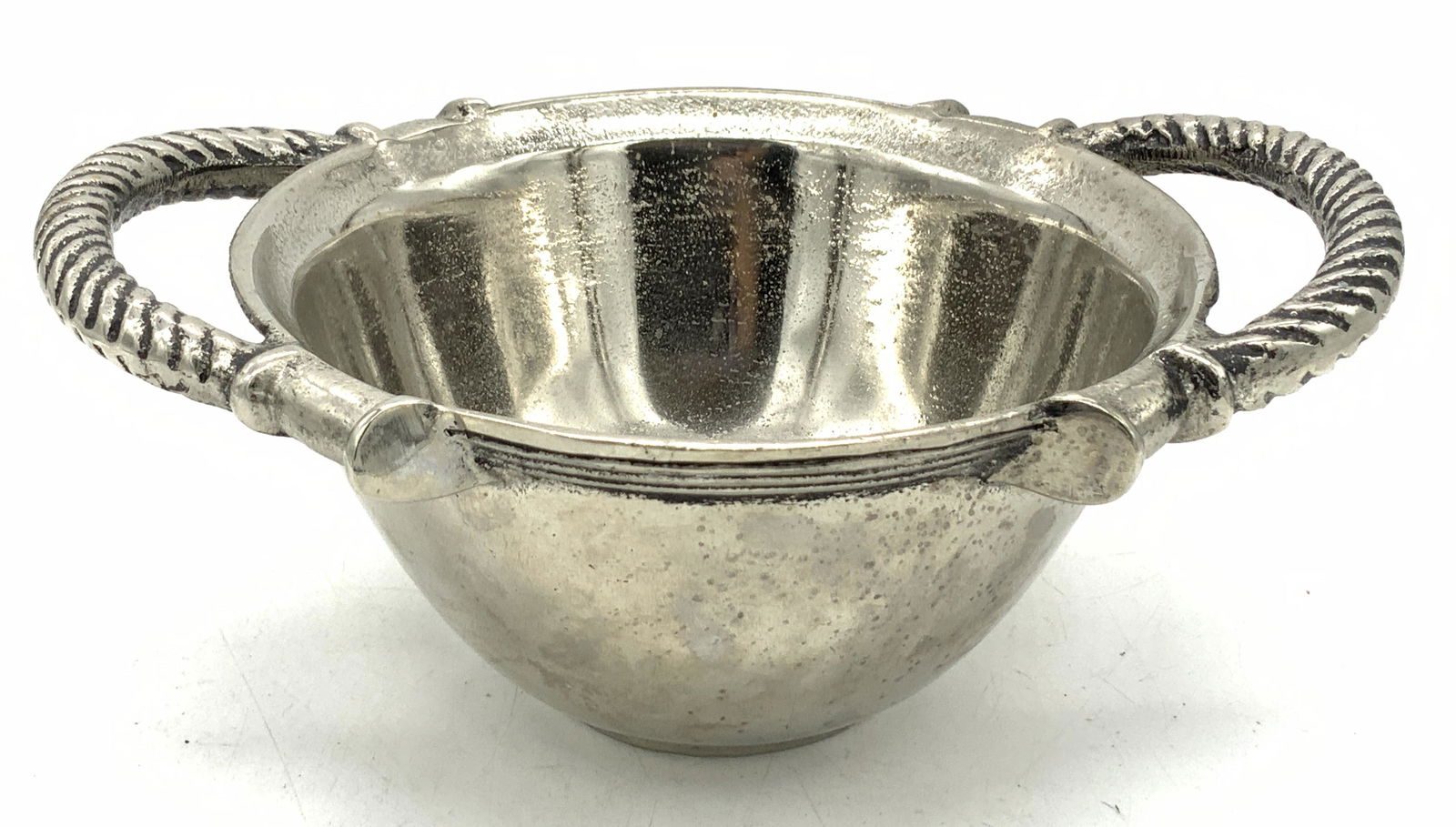 Silver Toned Bowl w Embossed Handles (1 of 5)