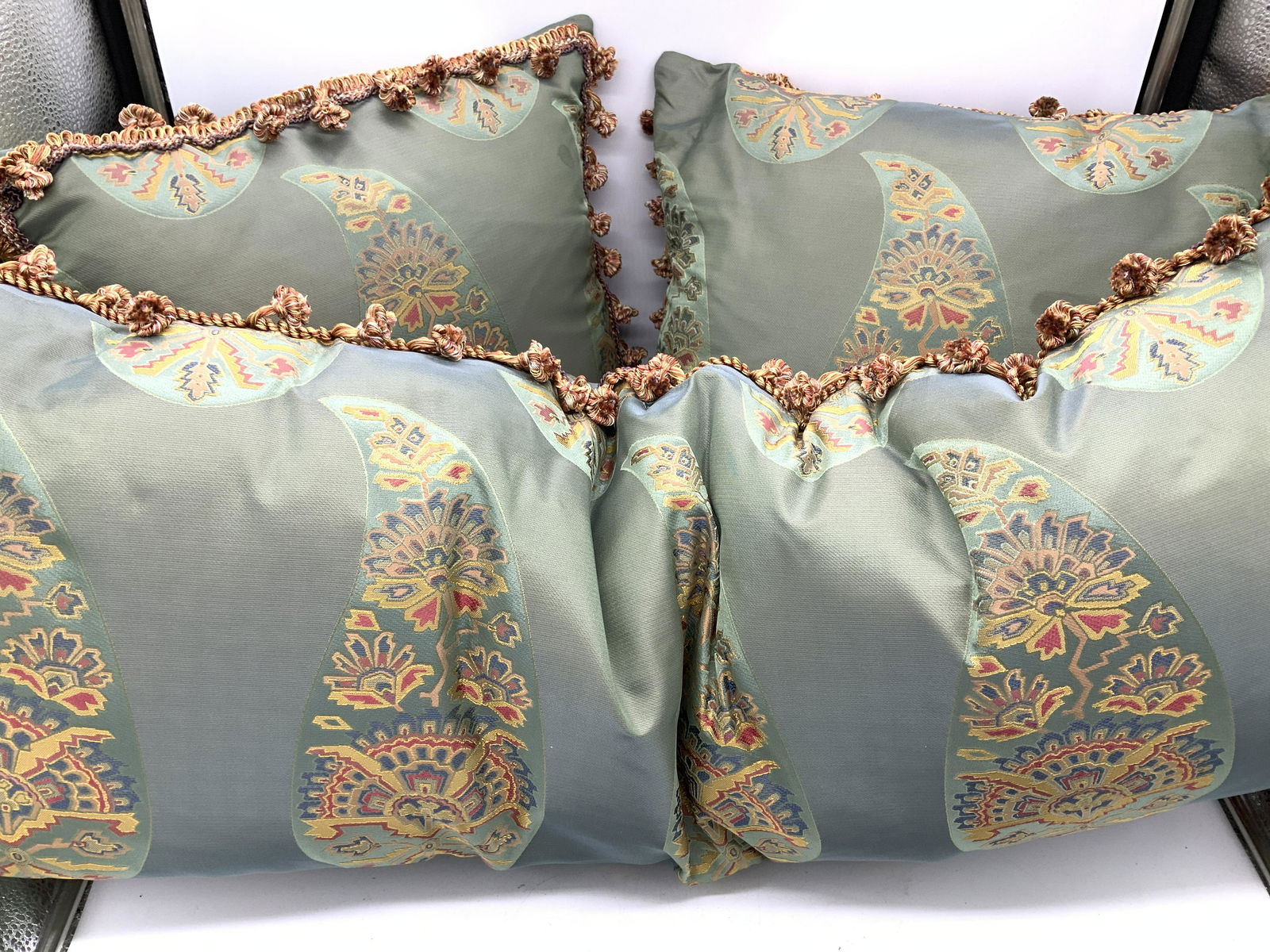 Set 3 Bepoke Asian Style Pillows w Pom Pom tassels (1 of 7)