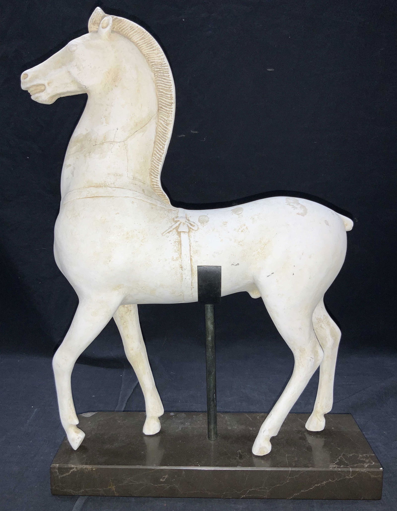 Vintage White Plaster Horse Sculpture On Stone (1 of 8)
