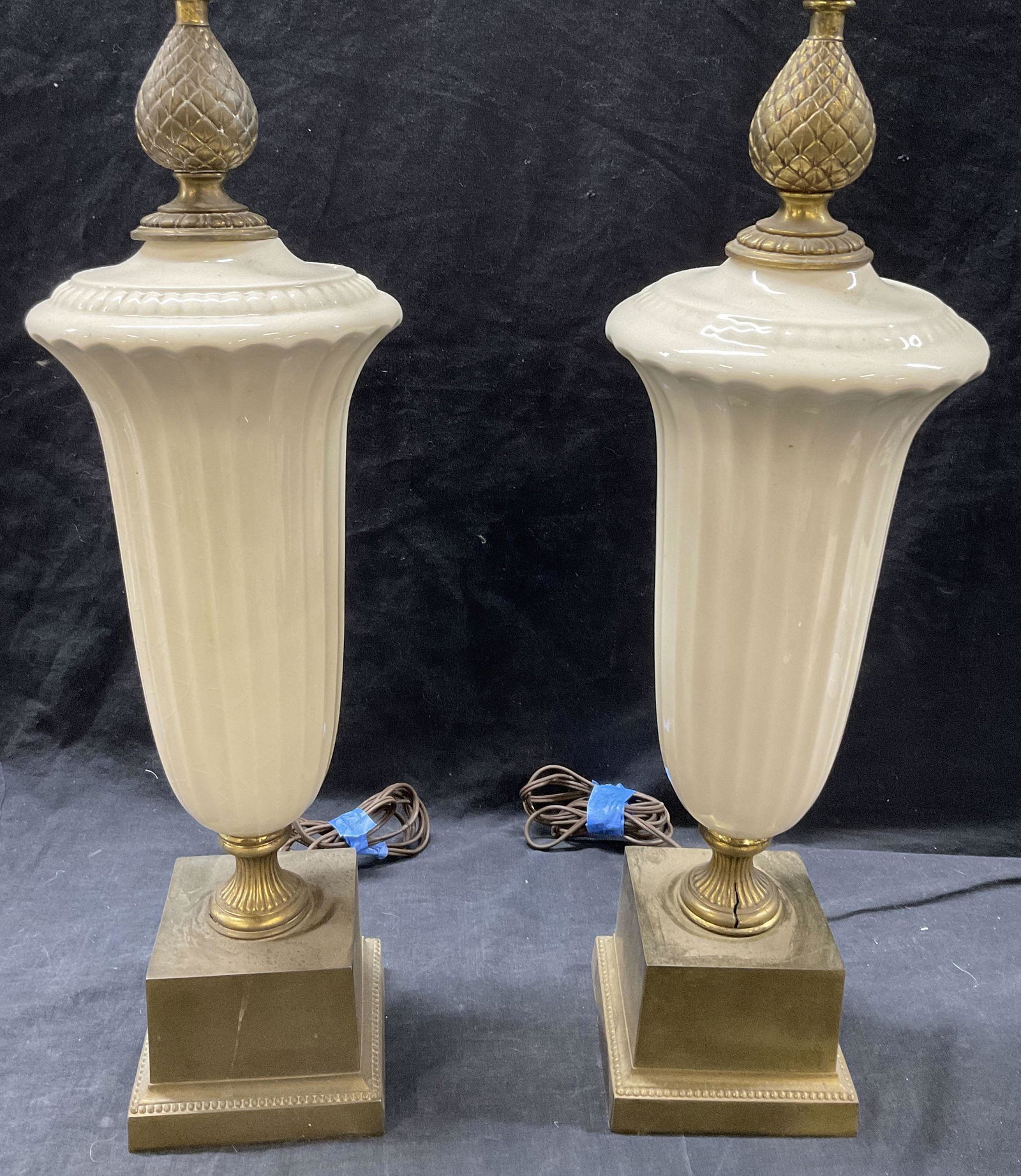 Pair Side Table Lamps W Porcelain Body (1 of 7)