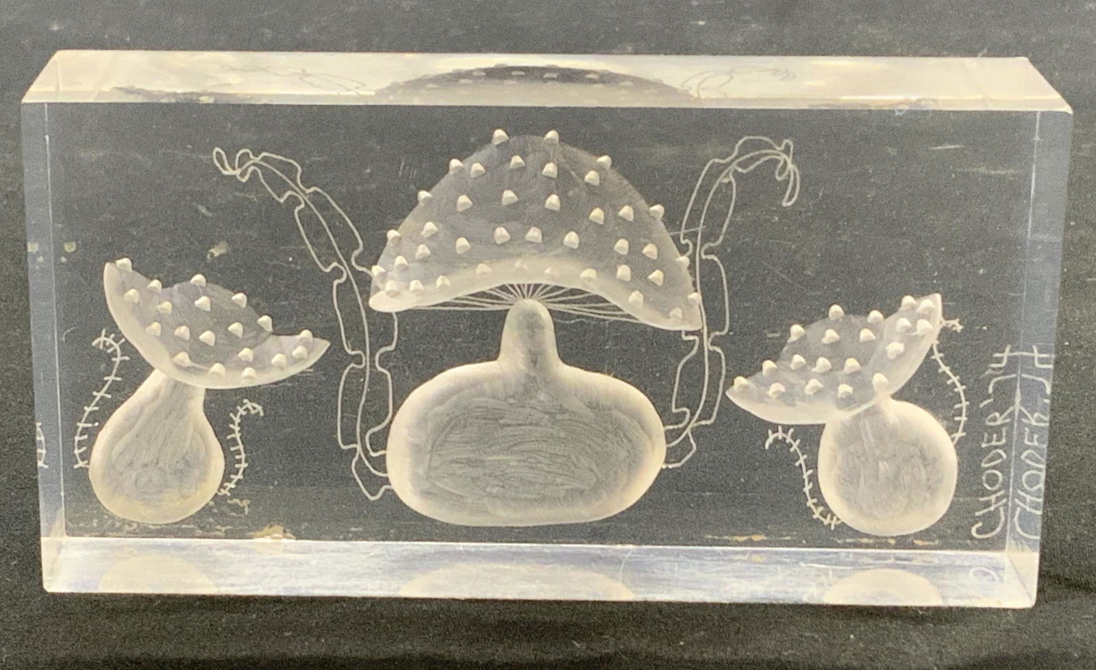 Vintage CHODER Etched Lucite Mushroom Decor (1 of 4)