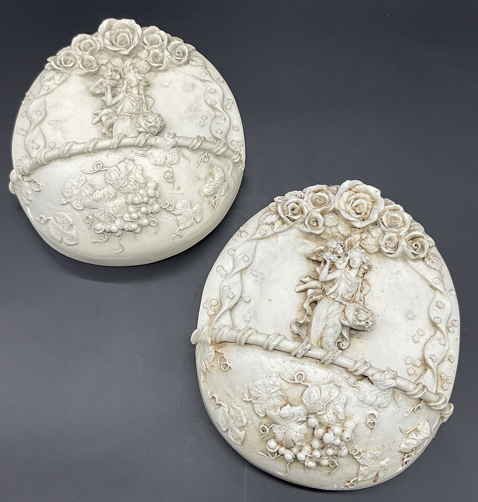 Pair Wall Pockets W Roses, Cherubs & Women Figural (1 of 5)