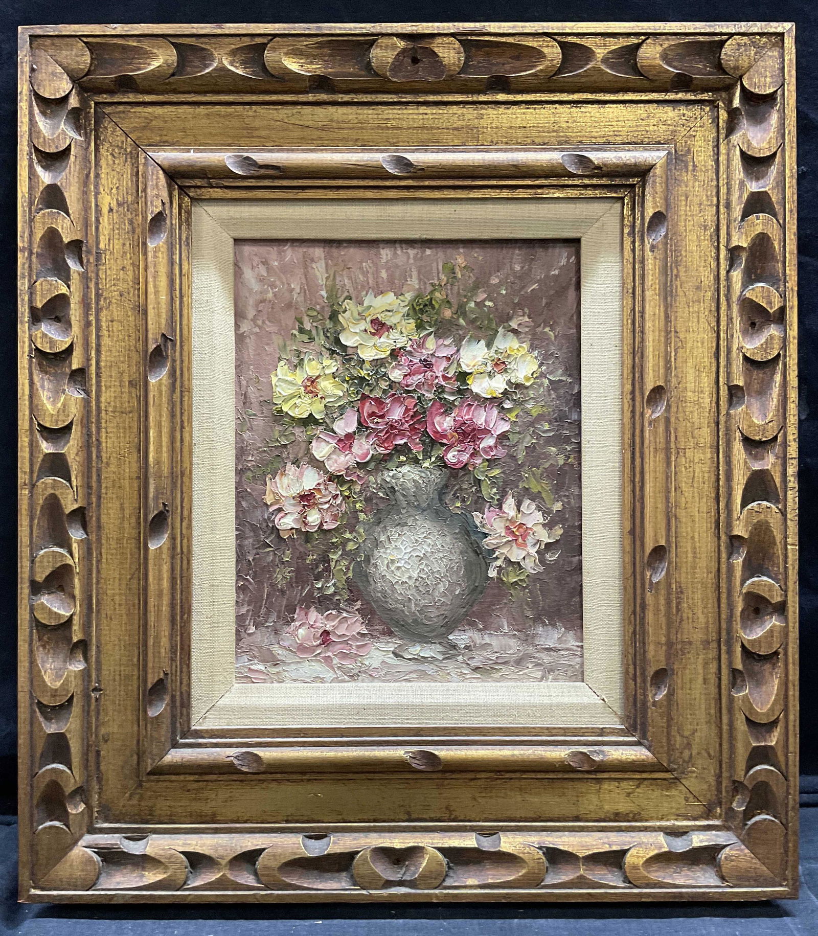 NH Signed Oil Painting of a Vase of Flowers (1 of 6)