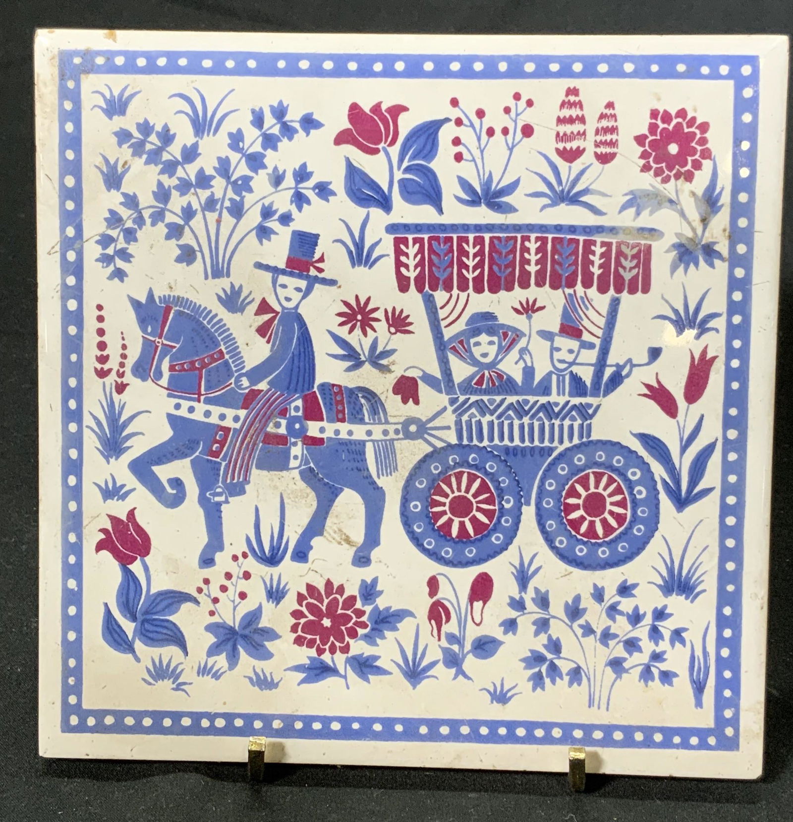 Vintage Decorative Figural Ceramic Tile (1 of 4)