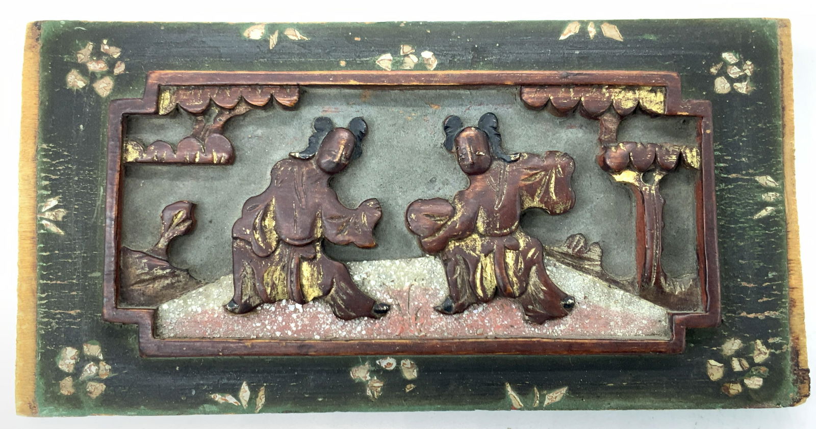 Vintage Asian Carved lacquered Wood Wall Plaque (1 of 6)