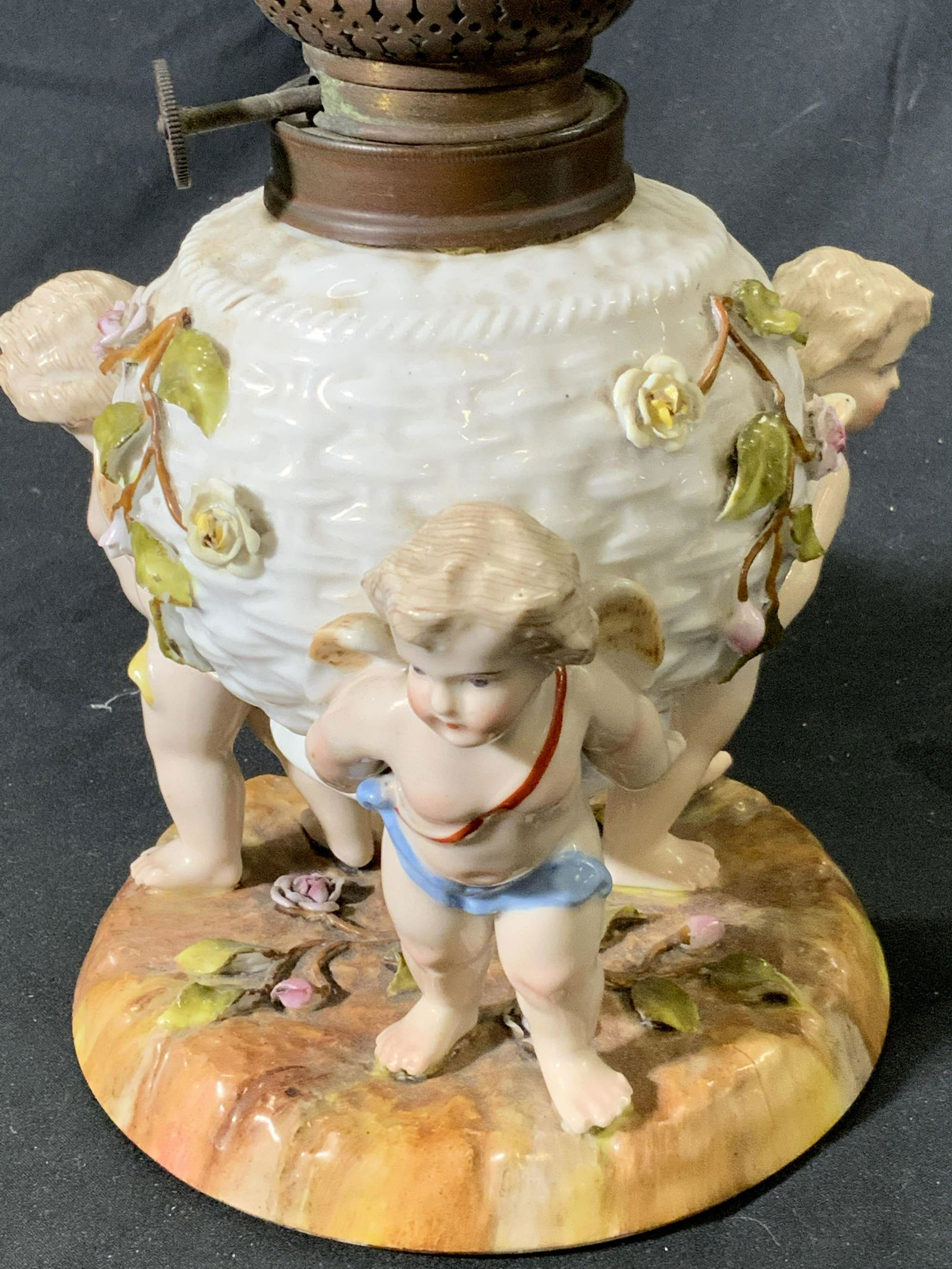 VNTG Ceramic Cherub Figural Hurricane Lamp Germany (1 of 4)