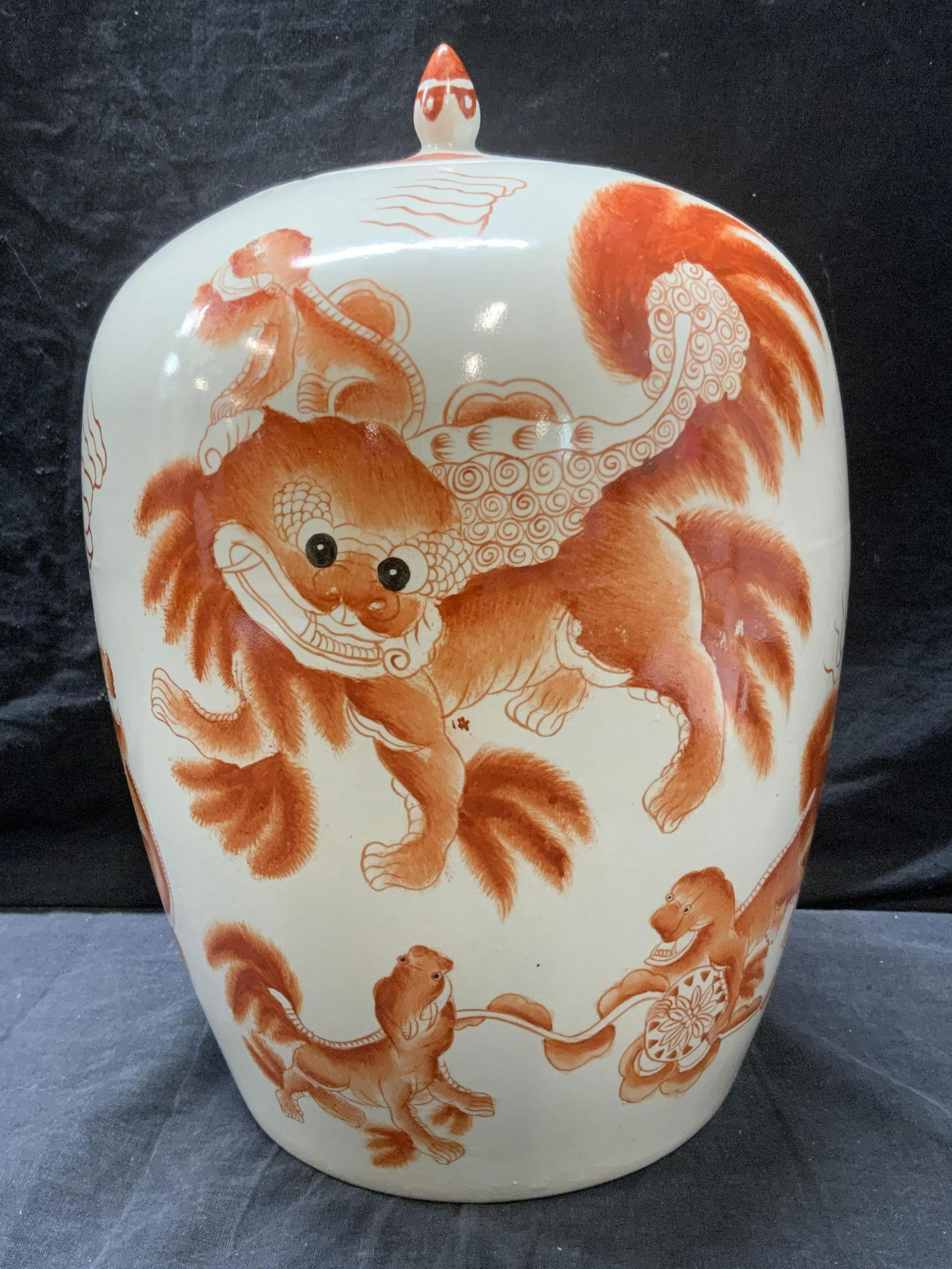 Asian Fu Dog Motif Stoneware Vessel (1 of 10)