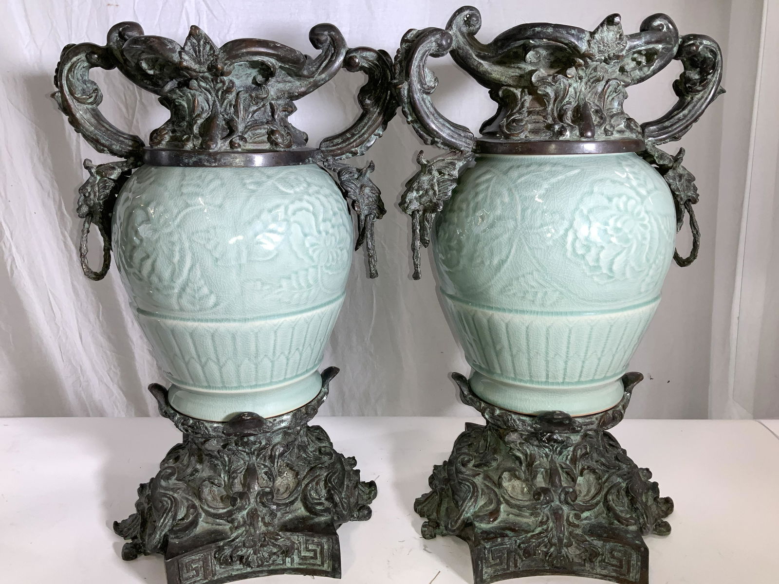 Pair MAITLAND-SMITH LTD Bronze & Porcelain Urns (1 of 12)