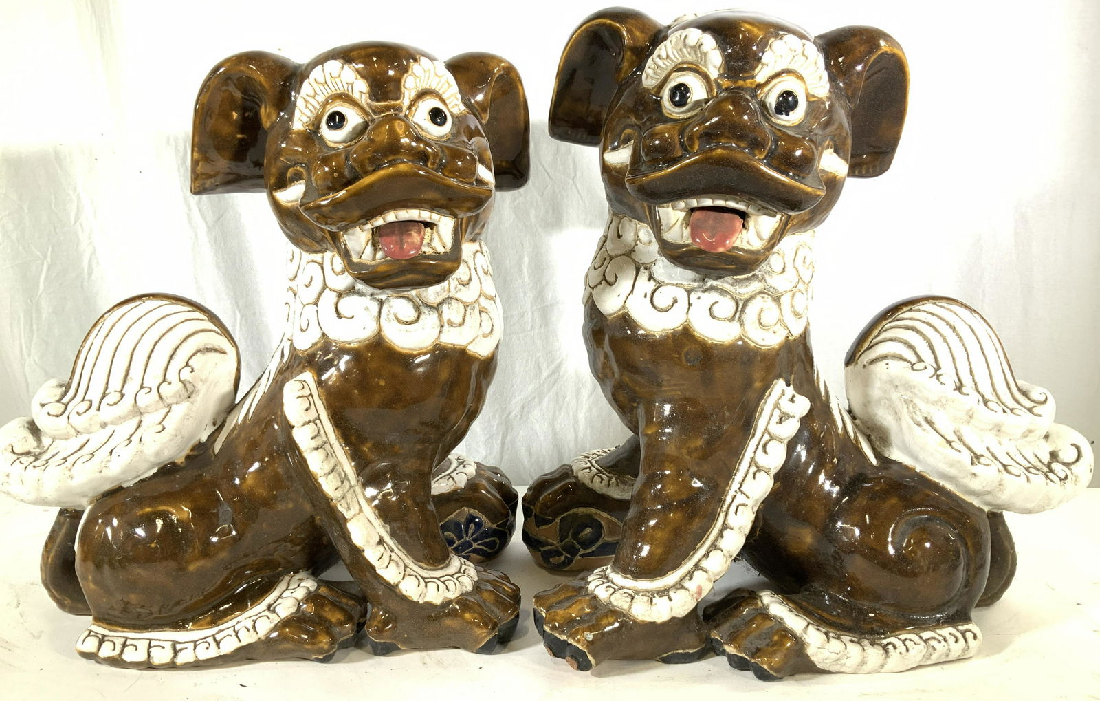 Pair Asian Temple Fu Dog Chinoiserie Statuary (1 of 9)