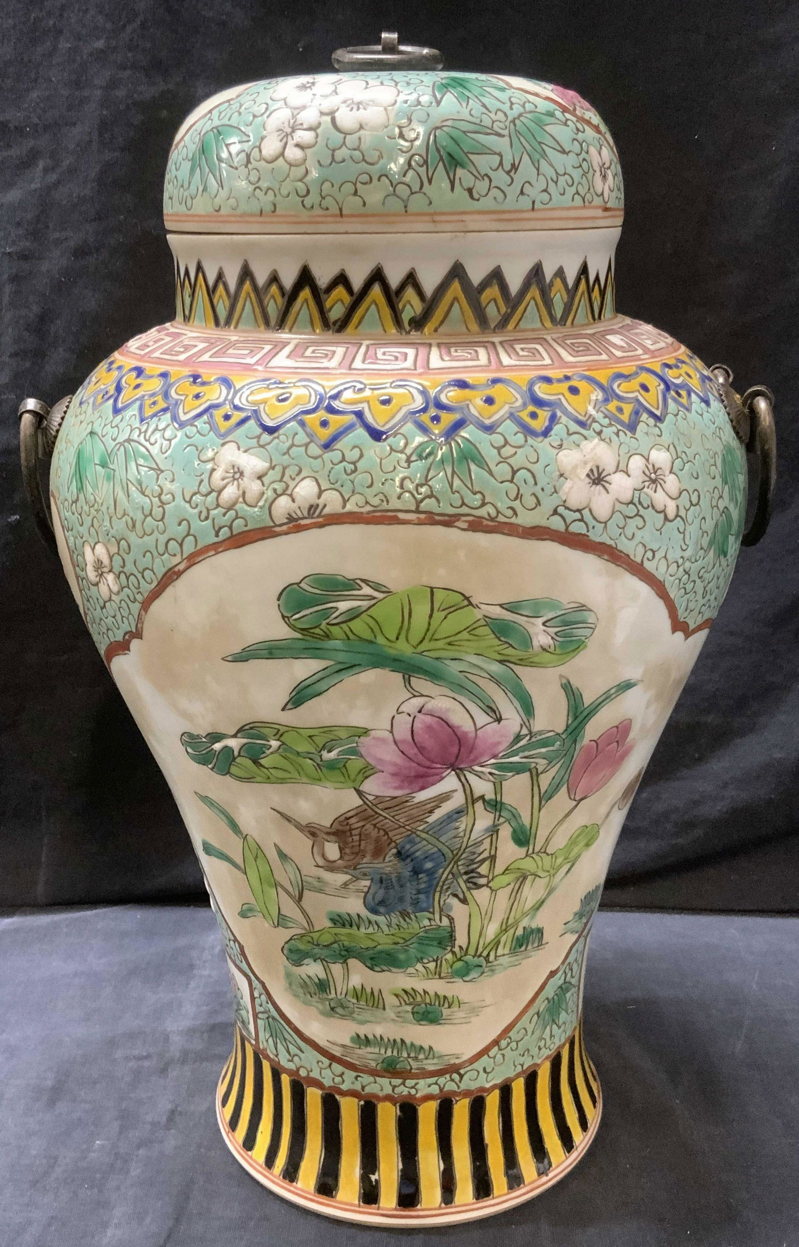 Signed Hand Painted Asian Stoneware Lidded Vessel (1 of 11)
