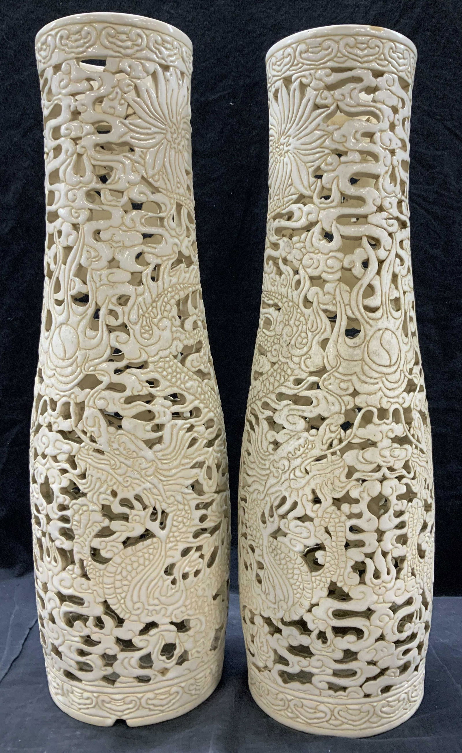 Pair Signed Mid Century Ceramic Dragon Vessels (1 of 8)