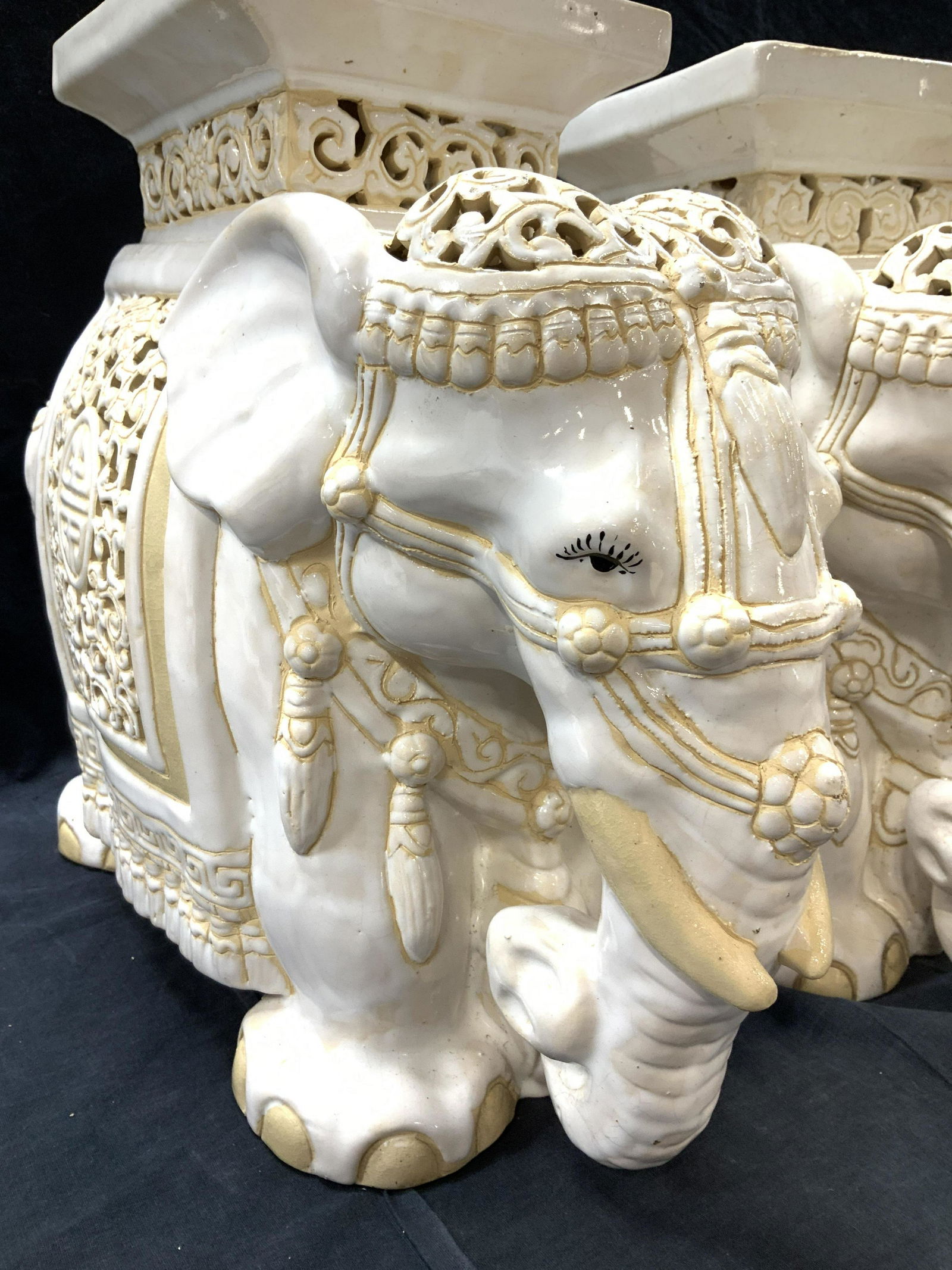 Pair Ceramic Asian Ceremonial Elephant Figurals (1 of 16)