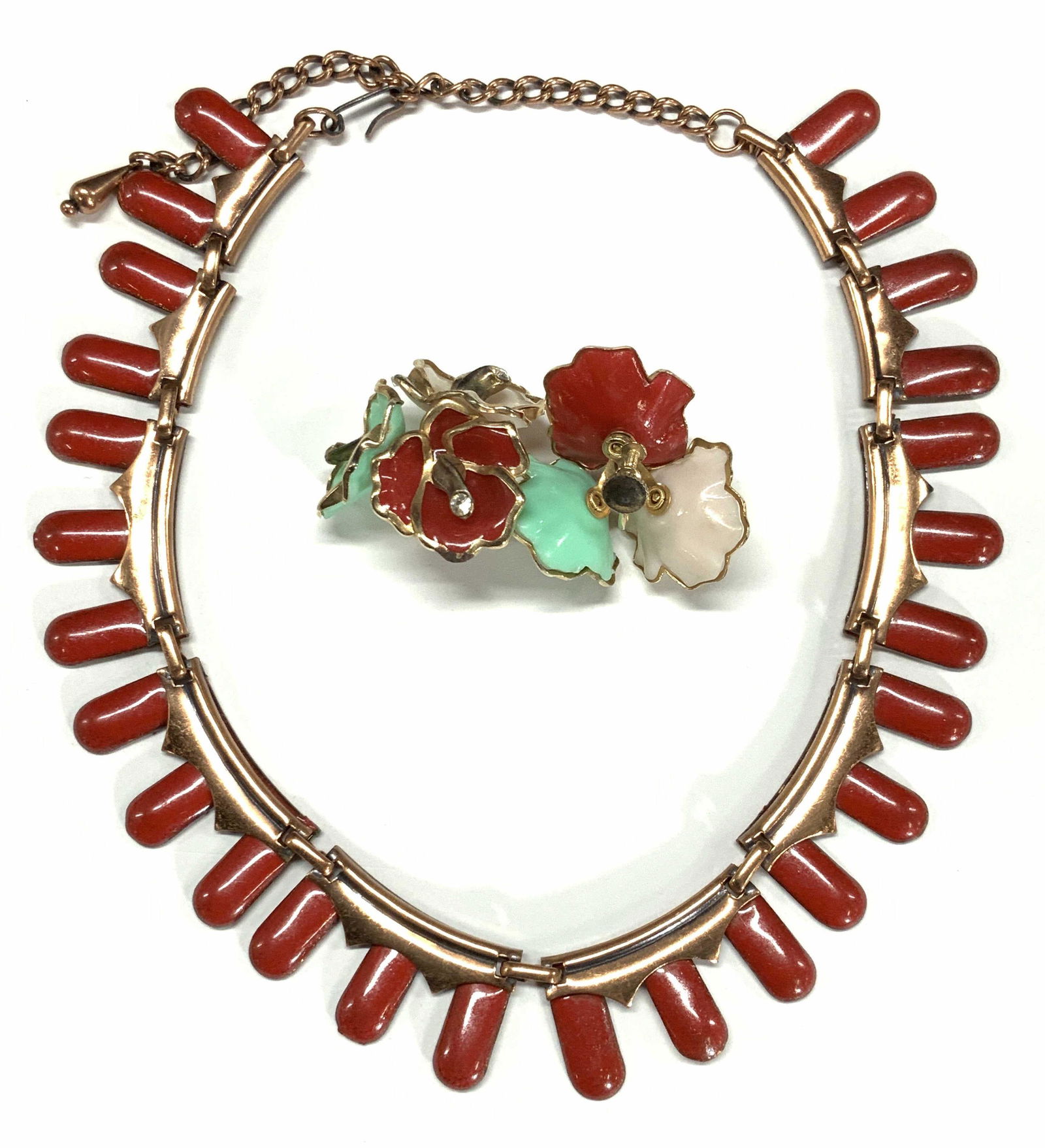 Mid Century Enamel Jewelry Set Necklace & Earrings (1 of 5)